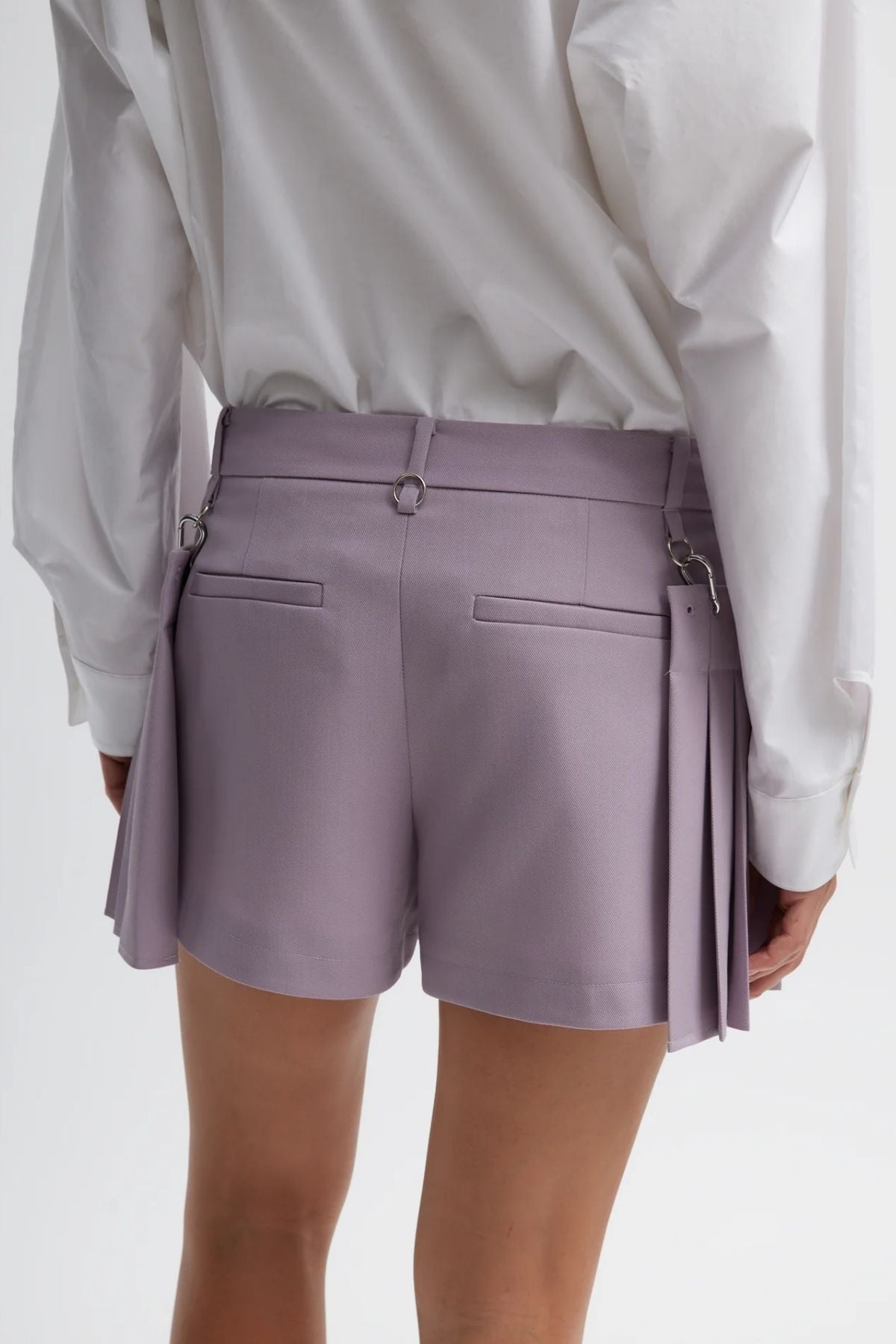 Tibi Grain De Poudre Convertible Pleated Short - Taro