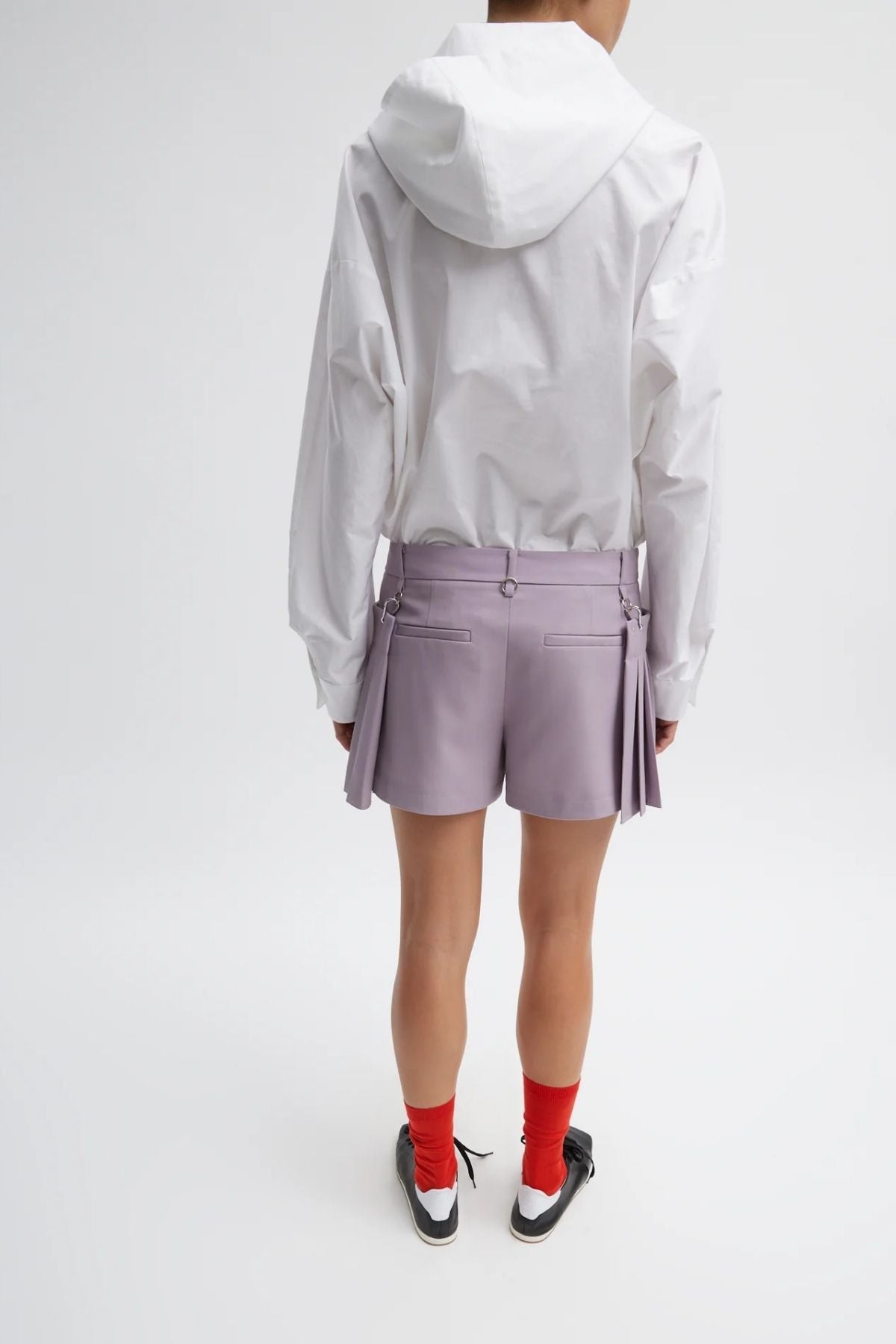 Tibi Grain De Poudre Convertible Pleated Short - Taro