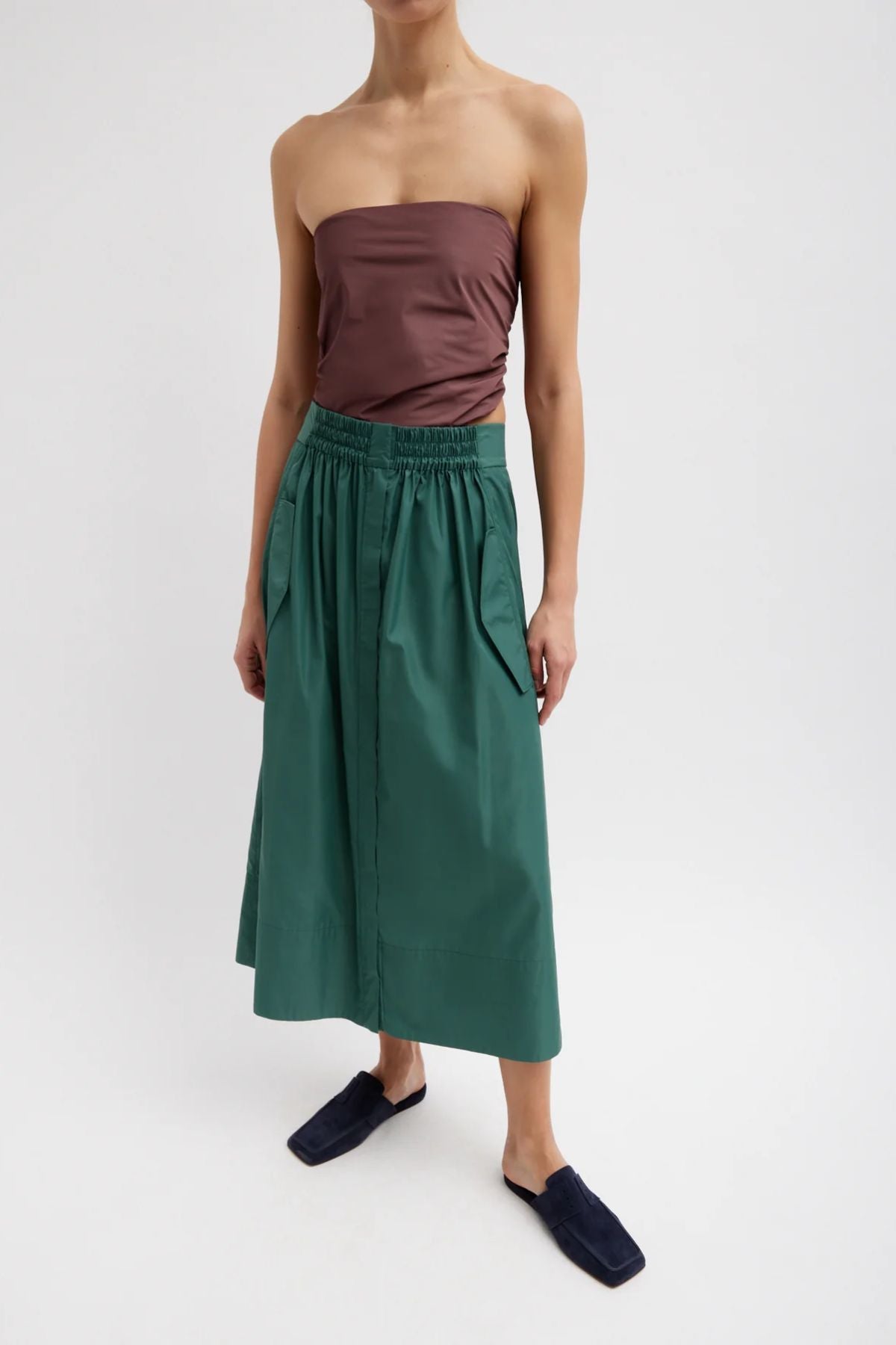 Tibi Italian Sporty Nylon Full Skirt - Dark Hunter Green