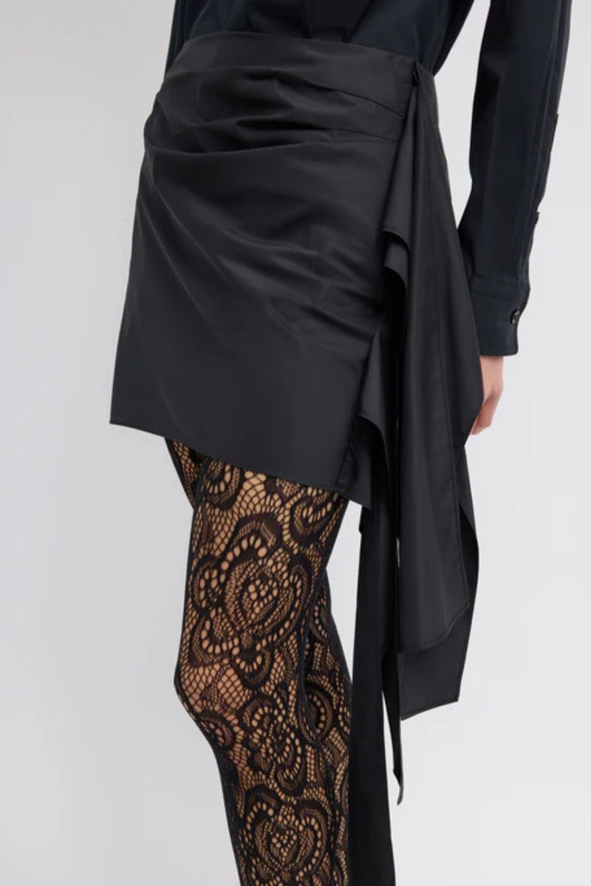 Tibi Italian Sporty Nylon Ribbon Mini Skirt - Black