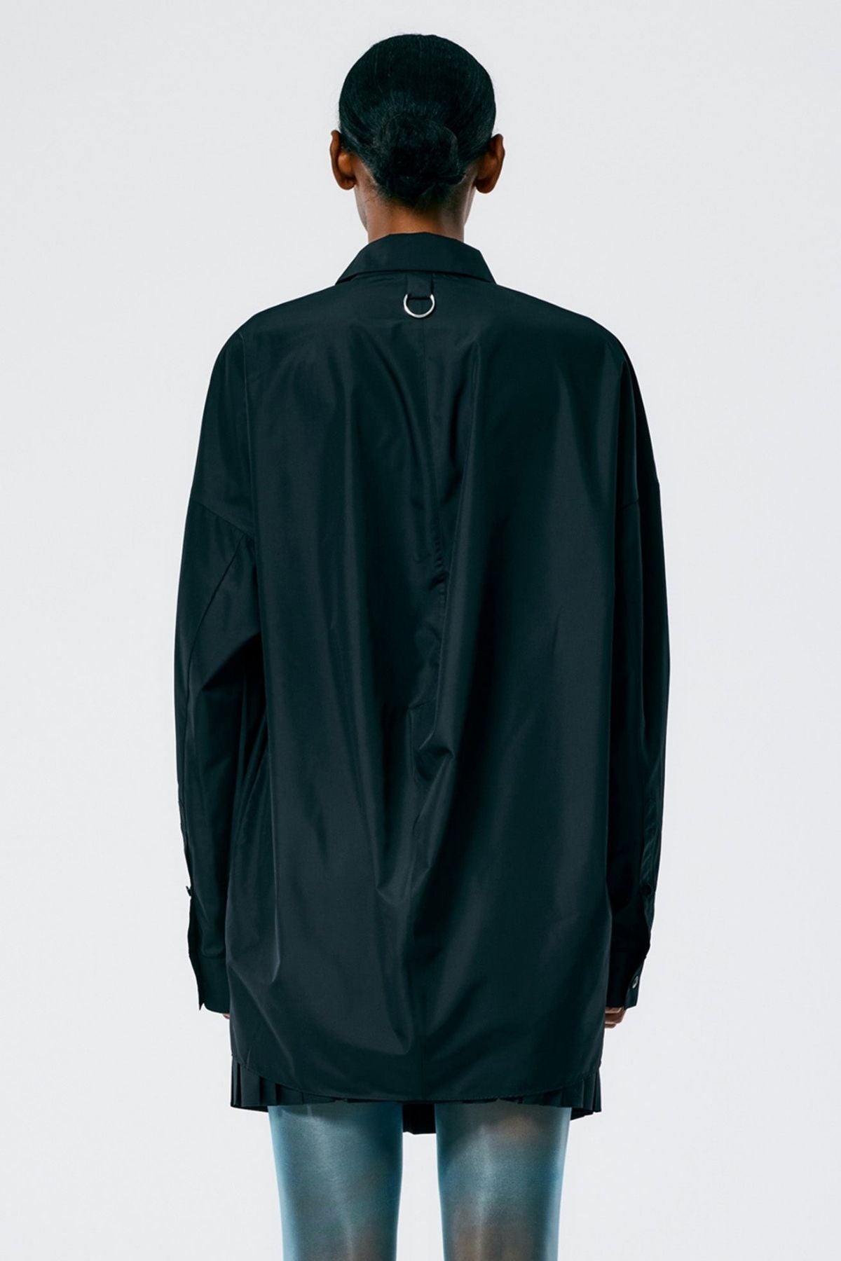 Tibi Italian Sporty Nylon Shirt with Cocoon Back - Black