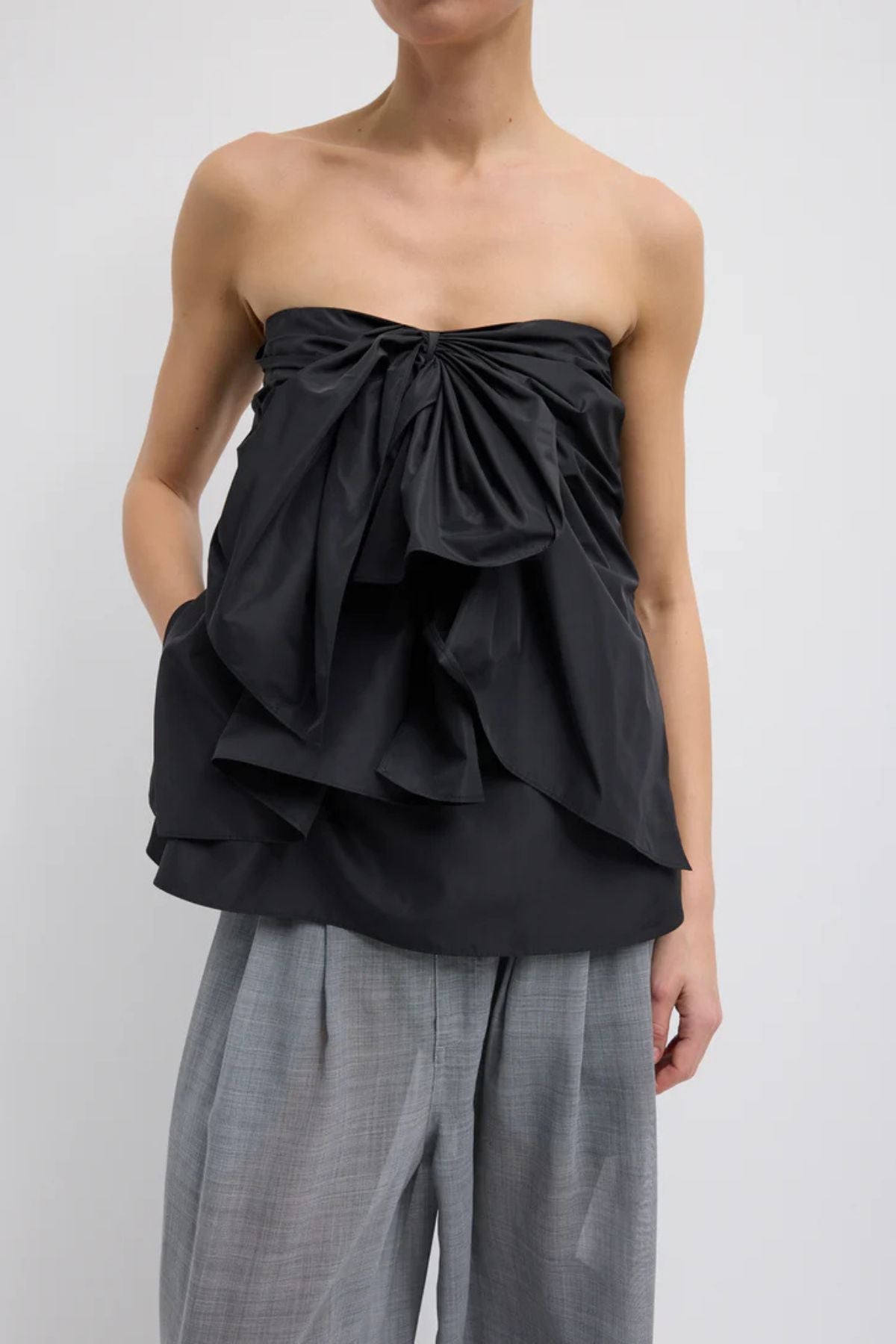 Tibi Italian Sporty Nylon Strapless Top - Black