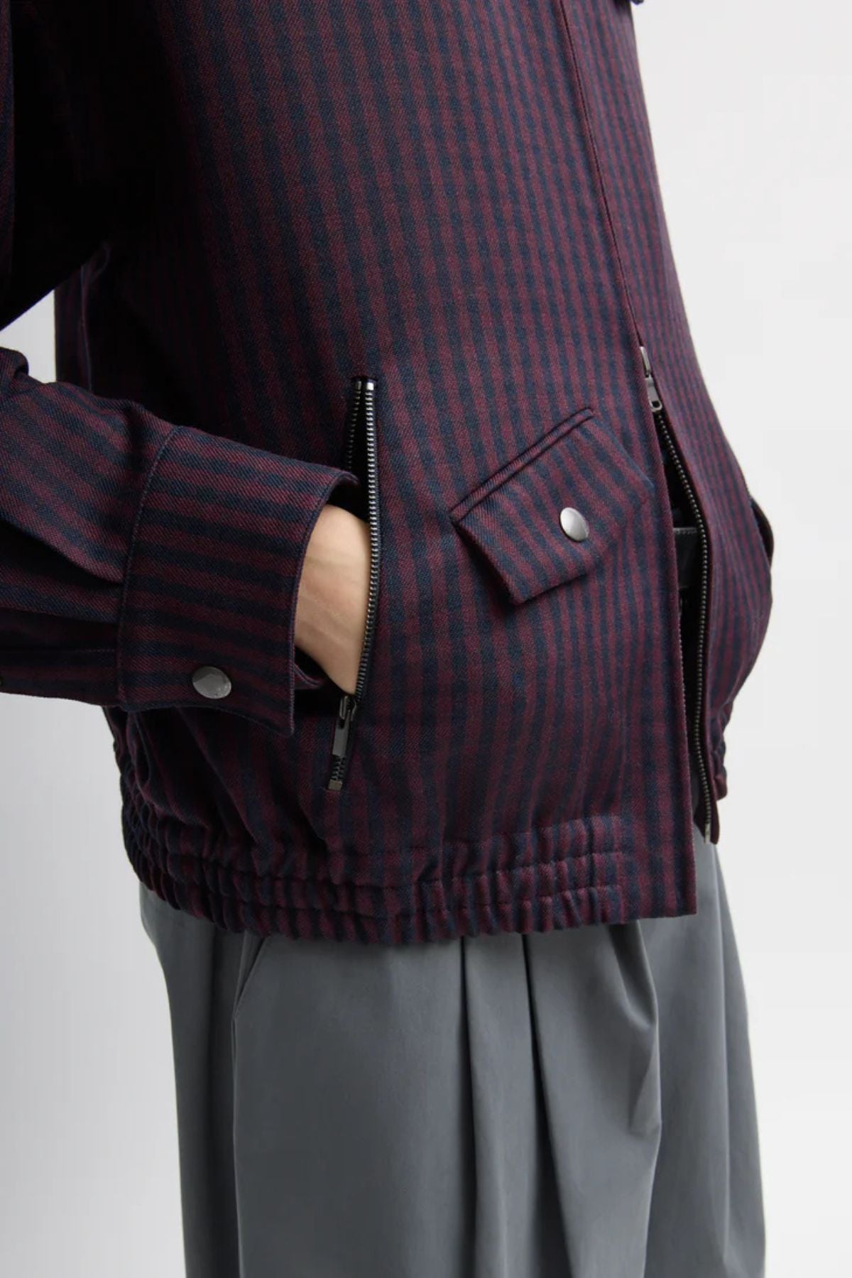 Tibi Jules Wool Gingham Bomber Jacket - Wine/ Navy