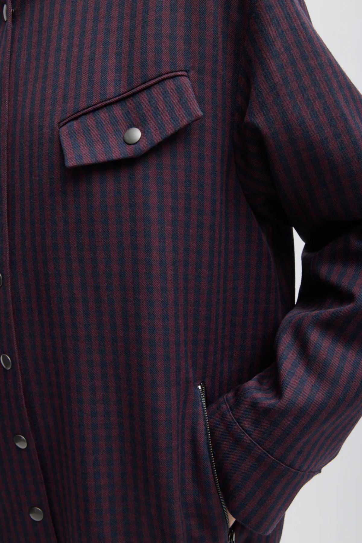 Tibi Jules Wool Gingham Long Belted Bomber - Wine/ Navy