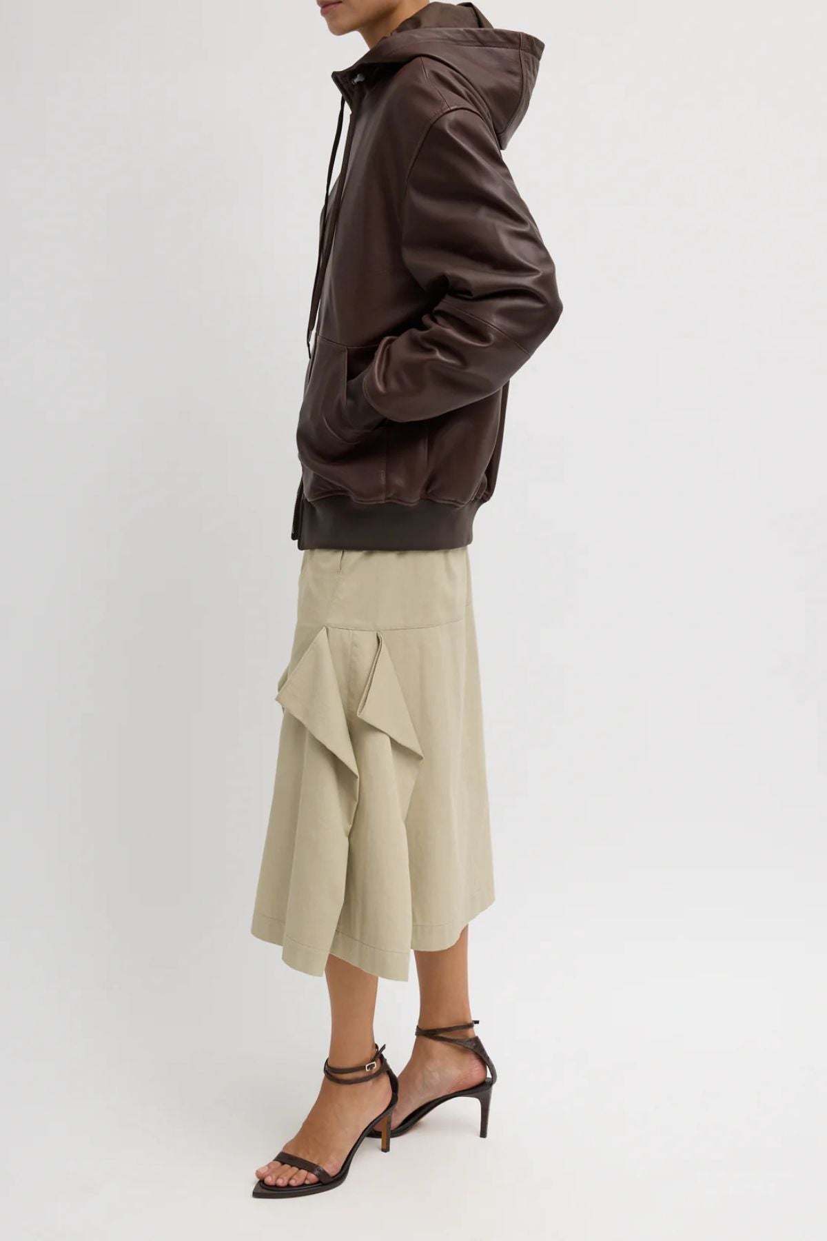 Tibi Leather Zip Up Hoodie Jacket - Brown