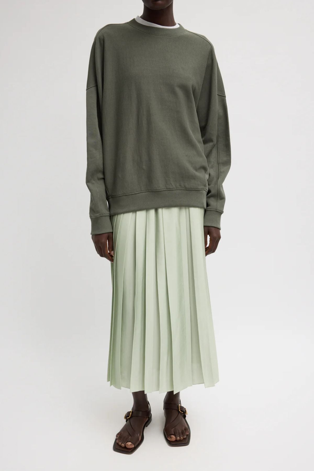 Tibi Lightweight Crewneck Sweatshirt - Olive