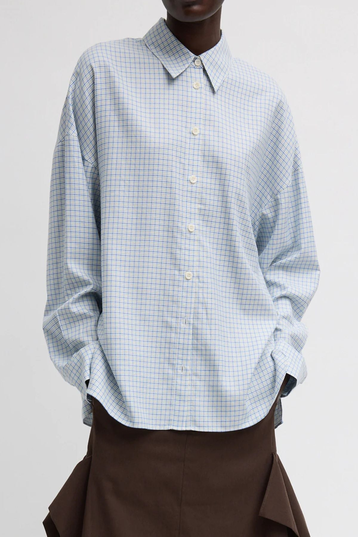 Tibi Linus Check Oversized Shirt - Blue Multi