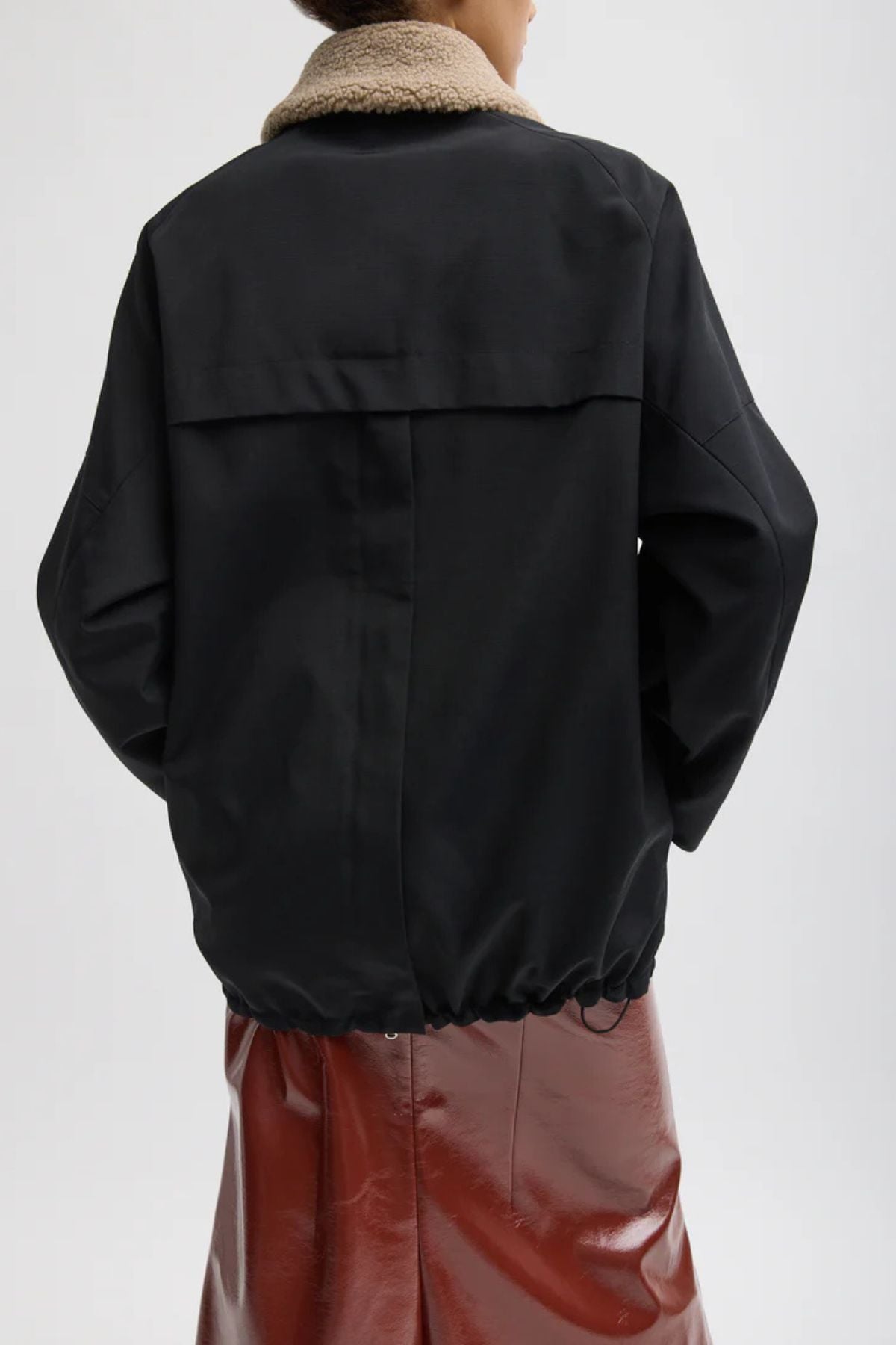 Tibi Lotte Car Coat Removable Sherpa Collar - Black