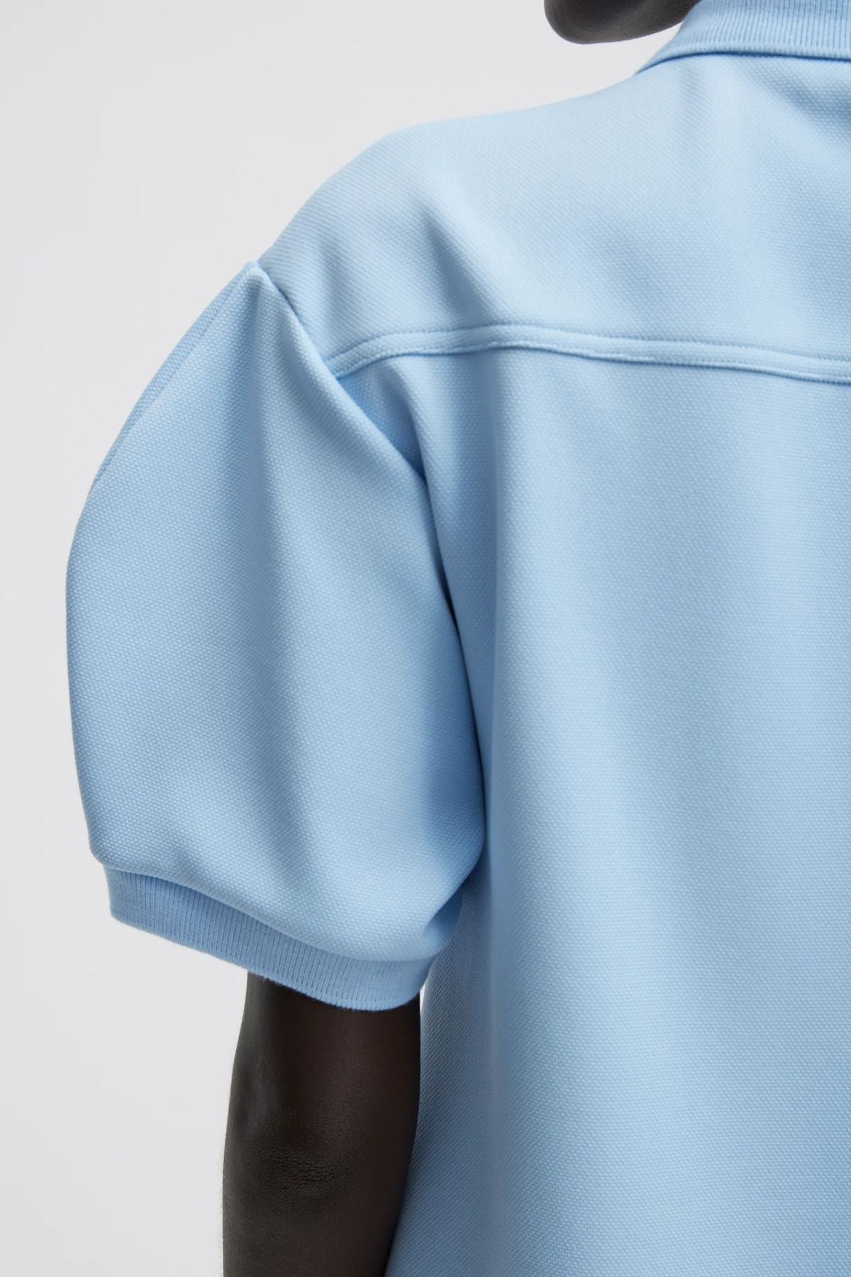Tibi Luxe Pique Polo Shirt - Light Blue