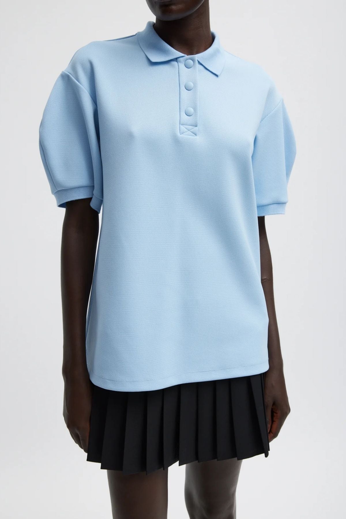 Tibi Luxe Pique Polo Shirt - Light Blue
