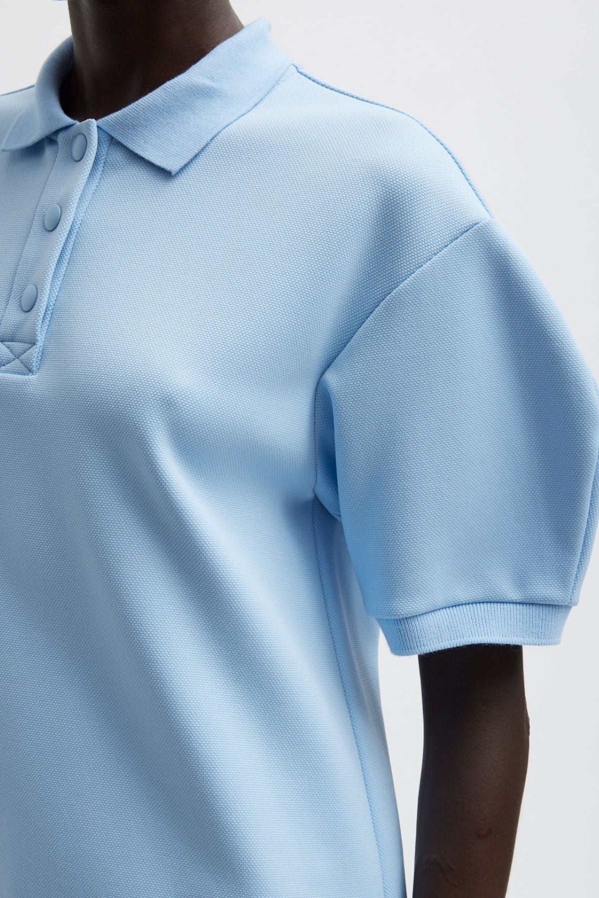 Tibi Luxe Pique Polo Shirt - Light Blue