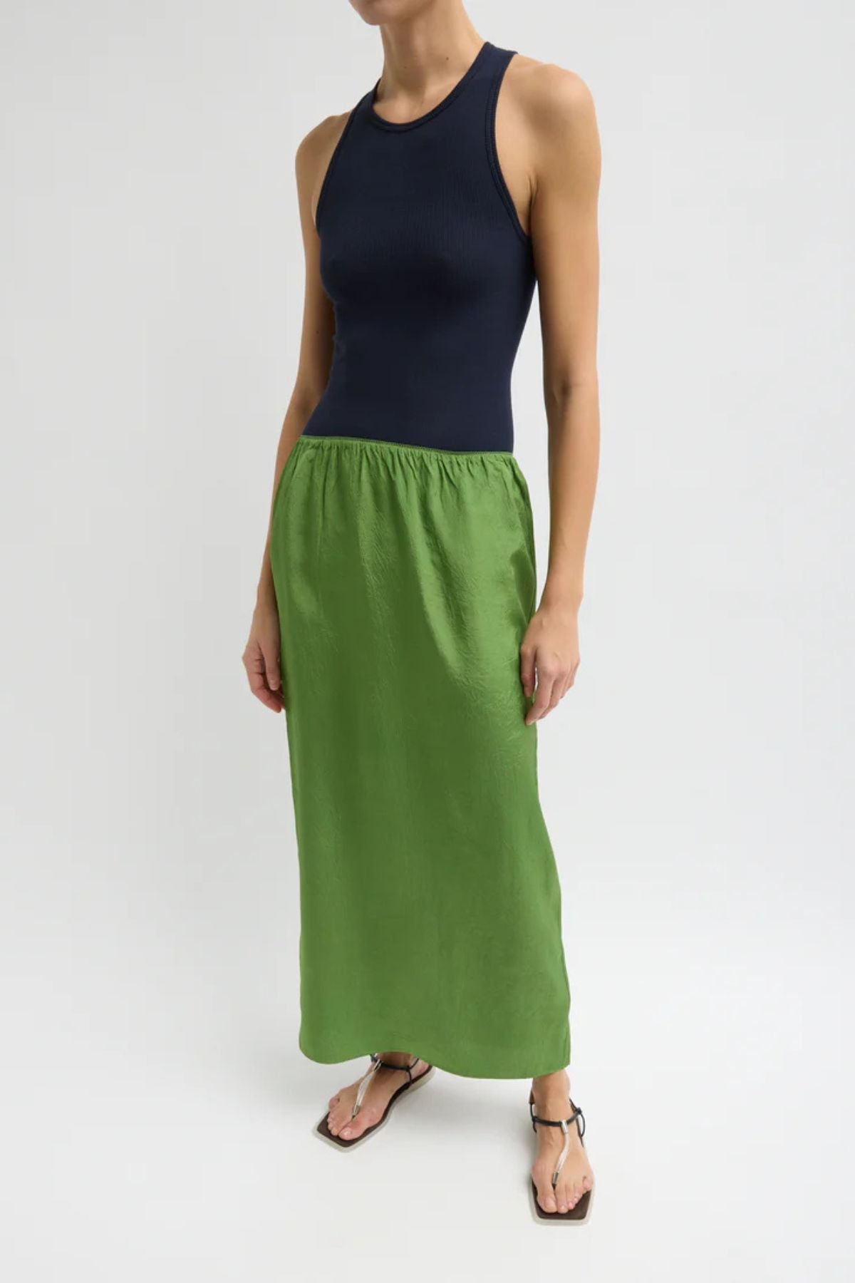 Tibi Maxi Slip Skirt - Chartreuse