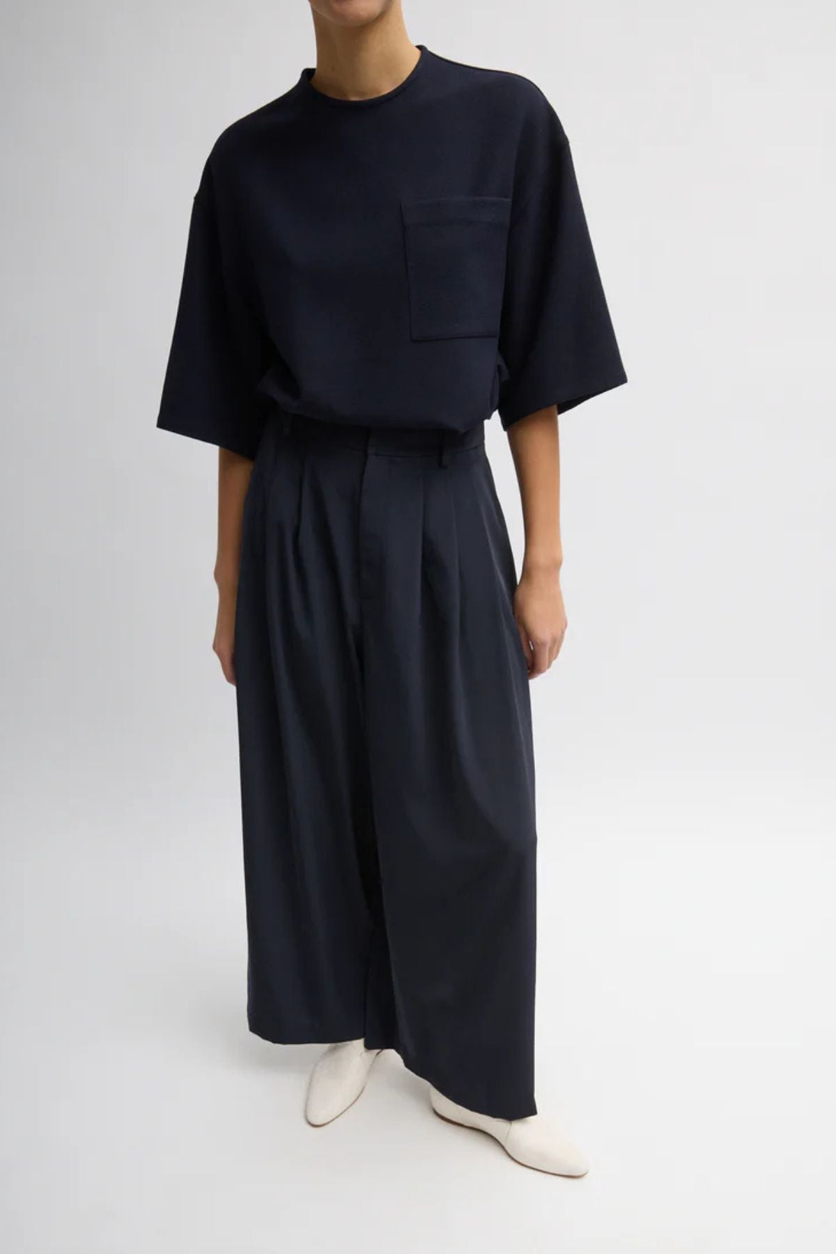 Tibi Mica Easy Crepe TShirt - Midnight Navy