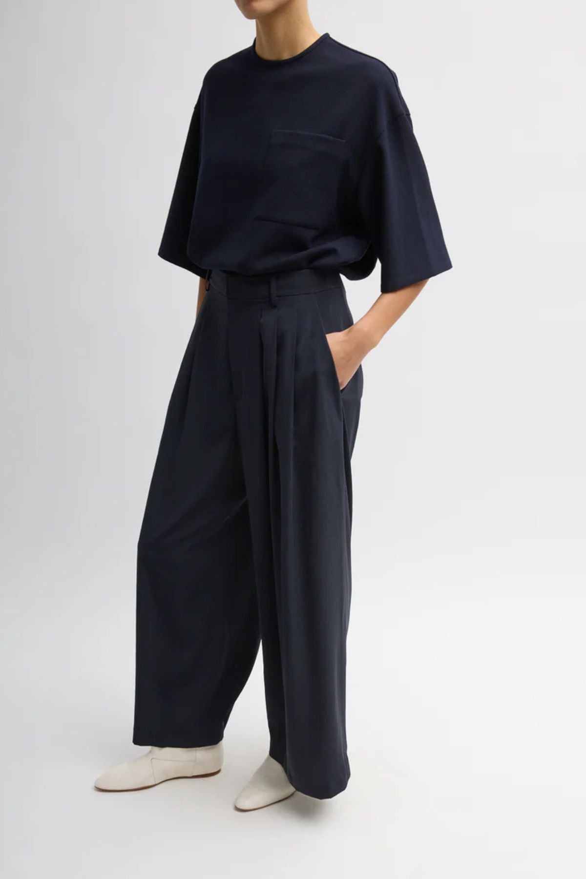 Tibi Mica Easy Crepe TShirt - Midnight Navy