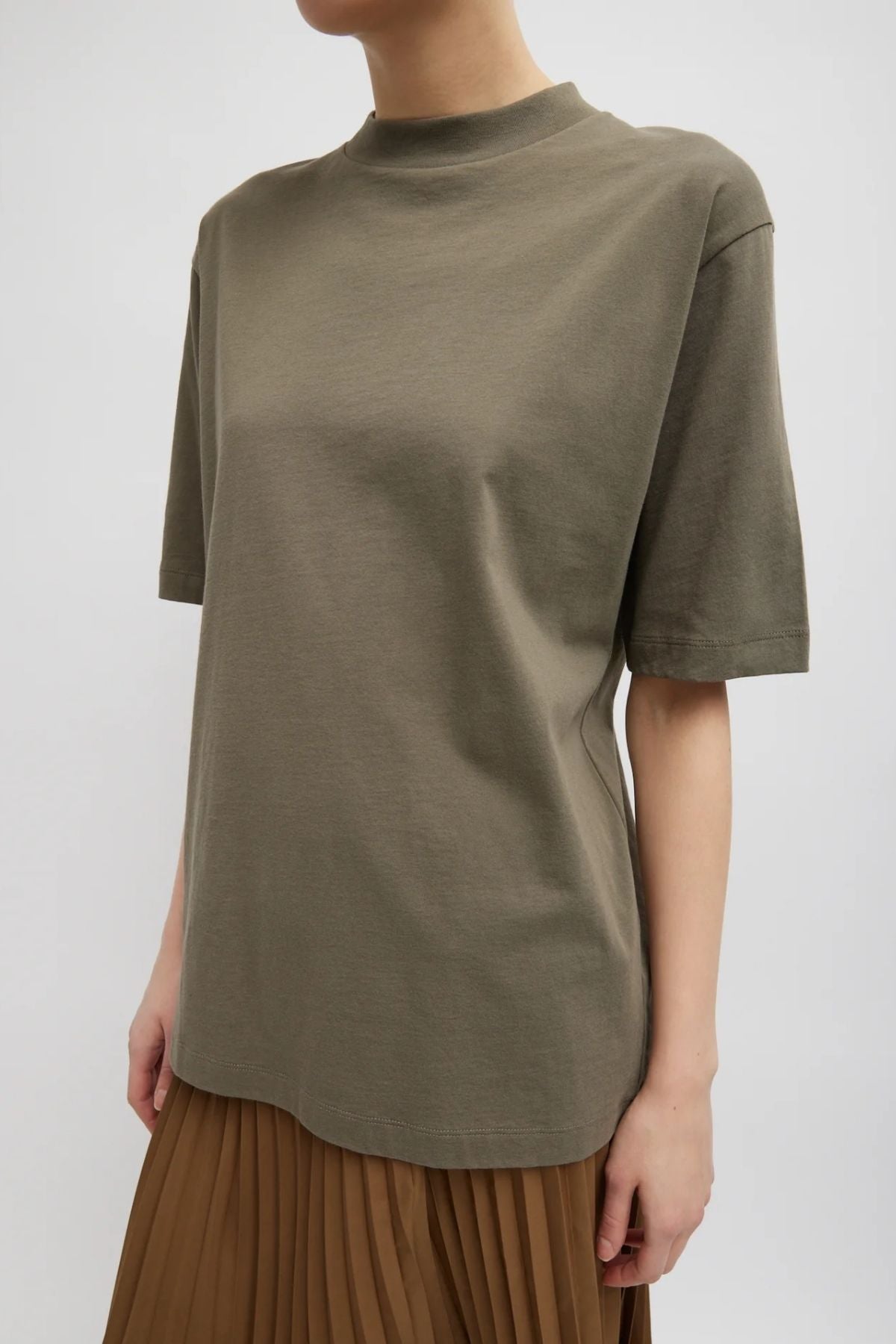 Tibi Mock Neck Unisex T-Shirt - Dune