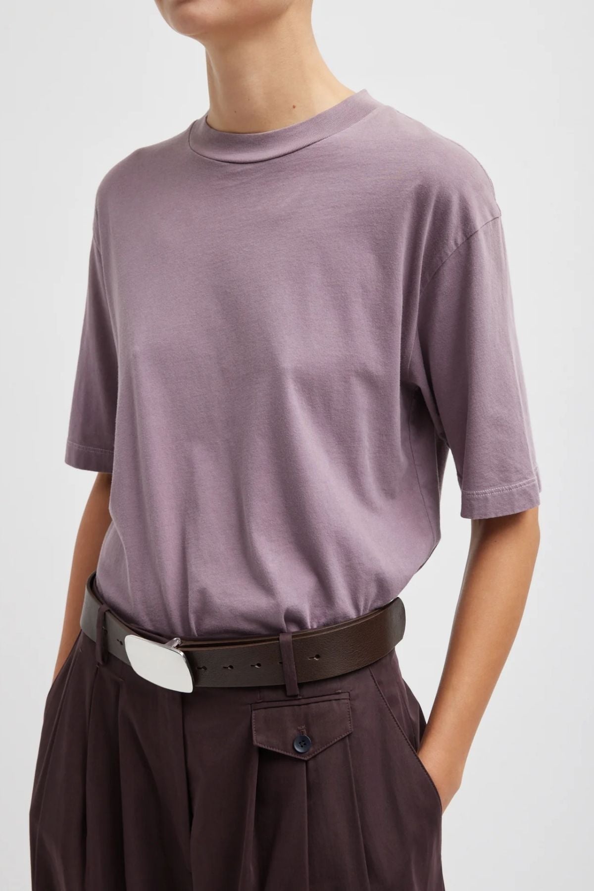 Tibi Mock Neck Unisex T-Shirt - Plum-ish