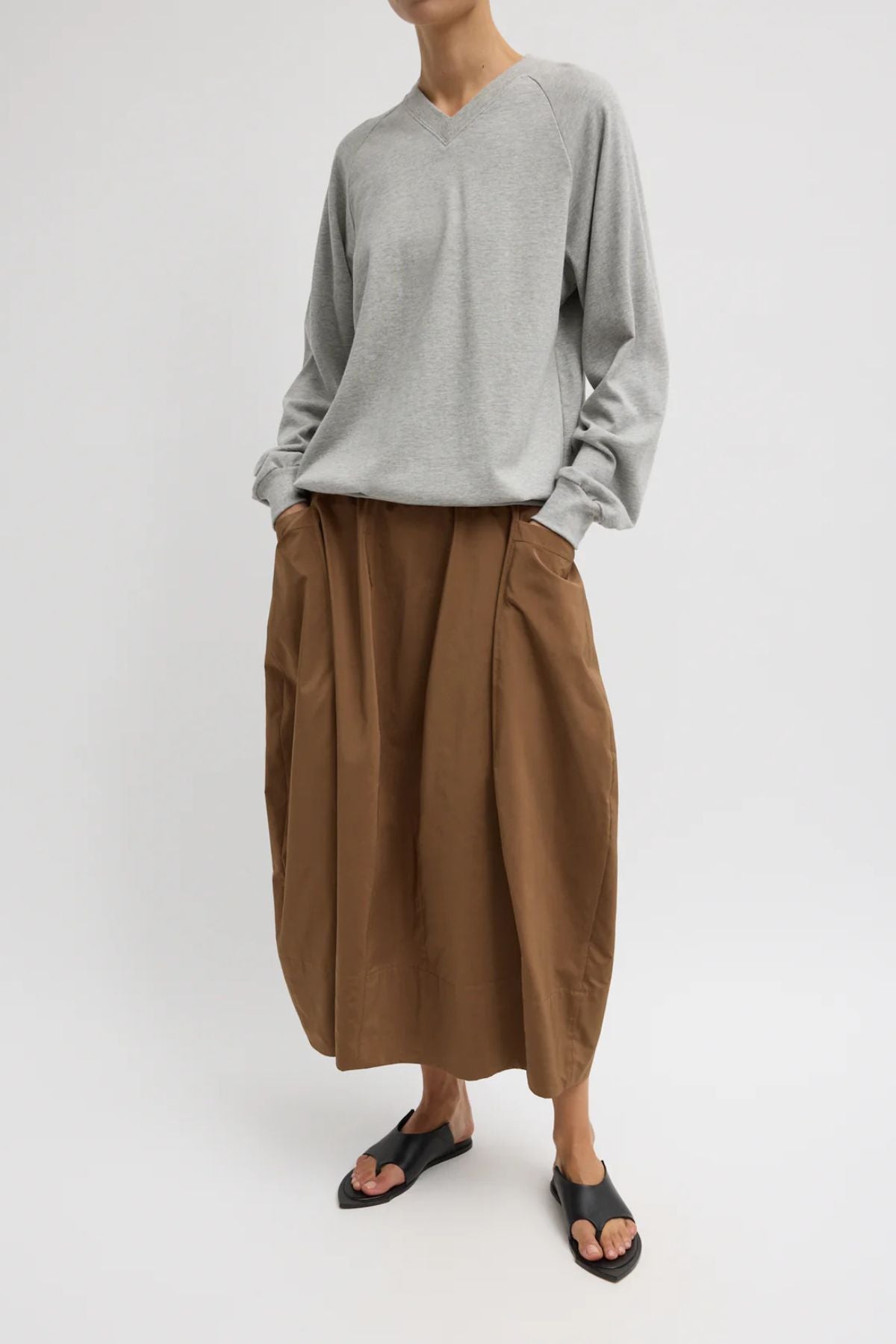 Tibi Nylon Lantern Skirt - Caramel Latte