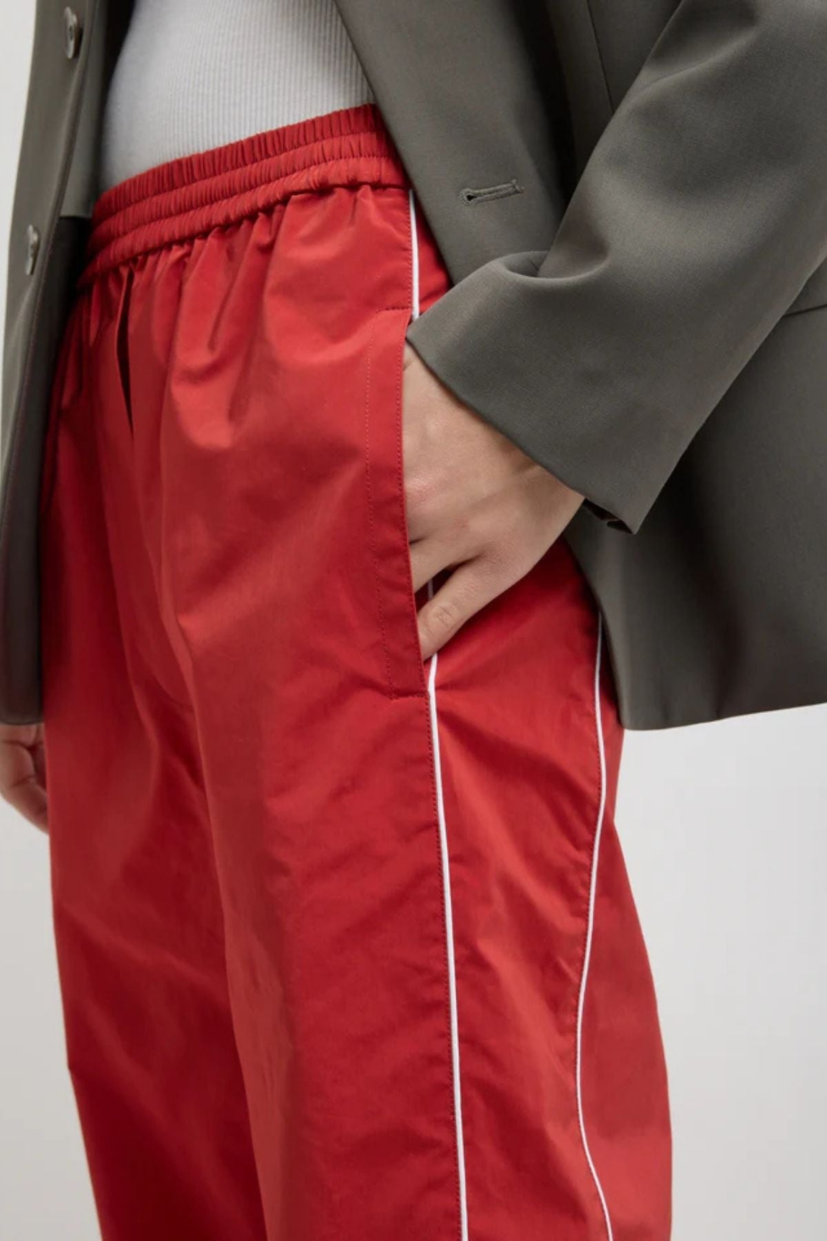 Tibi Nylon Piped Jogger - Red