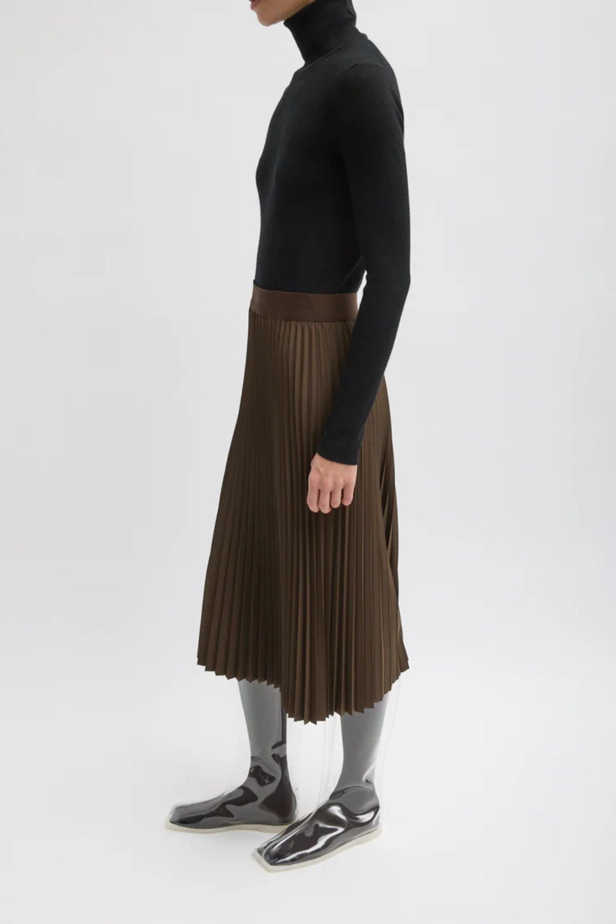 Tibi Nylon Pleating Sunray Pull On Skirt - Brown