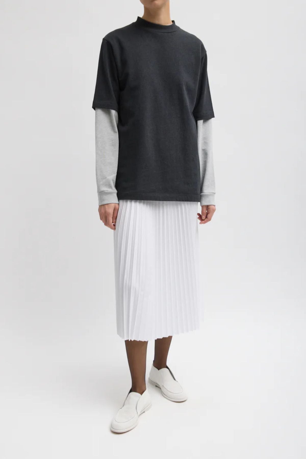 Tibi Nylon Pleating Sunray Pull On Skirt - White