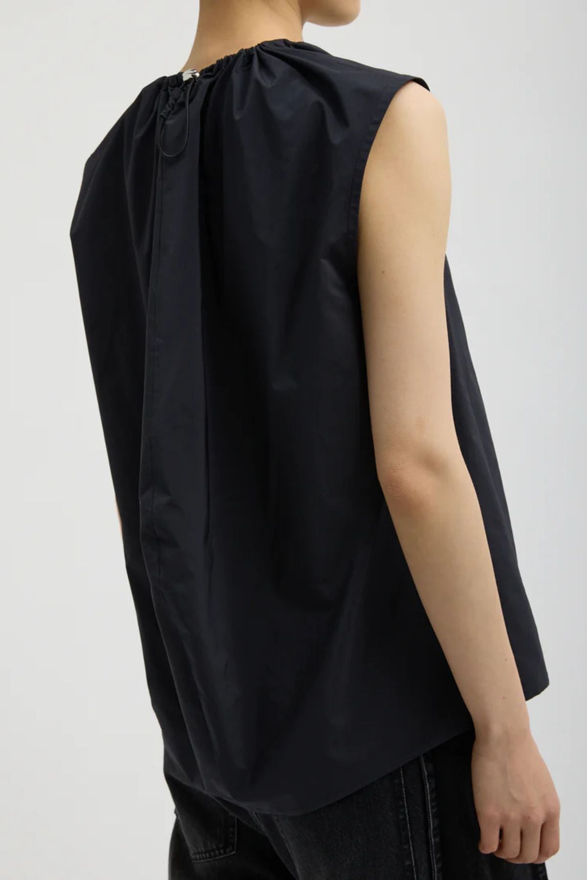 Tibi Nylon Shirred Neck Top - Navy