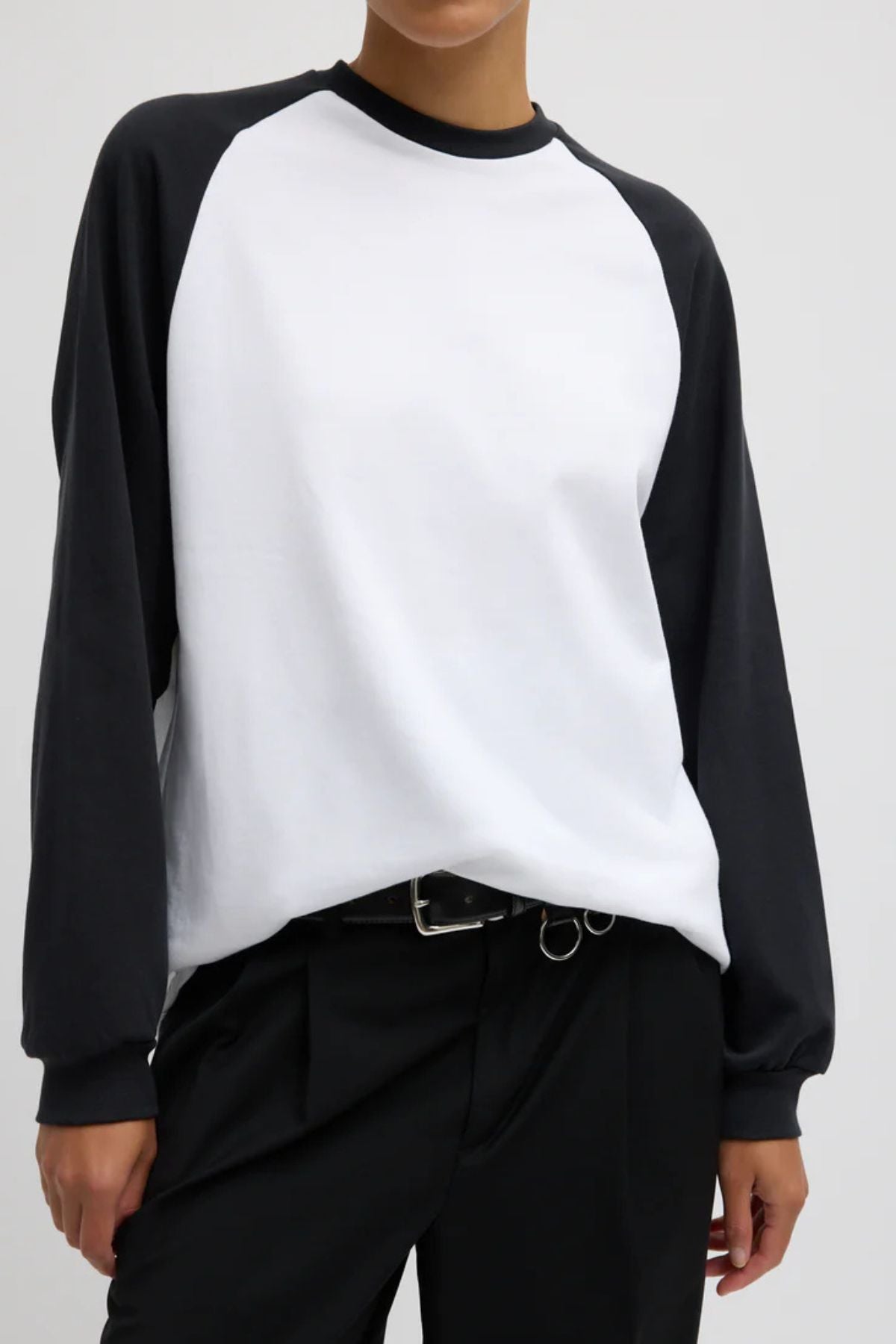 Tibi Perfect Sculpted Baseball Top - Black/ White