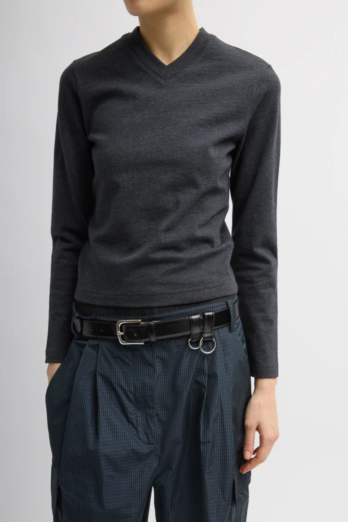 Tibi Perfect T Shrunken V-Neck - Charcoal
