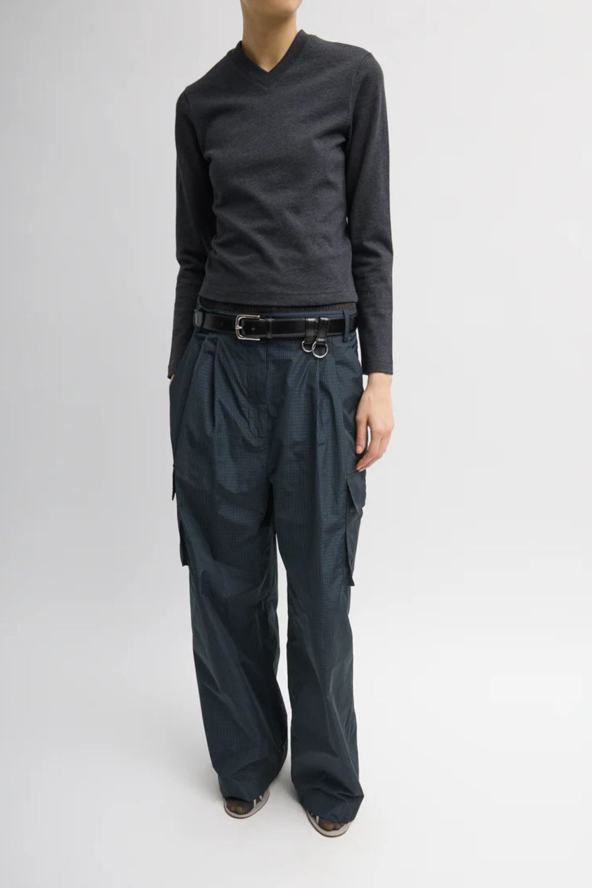 Tibi Perfect T Shrunken V-Neck - Charcoal