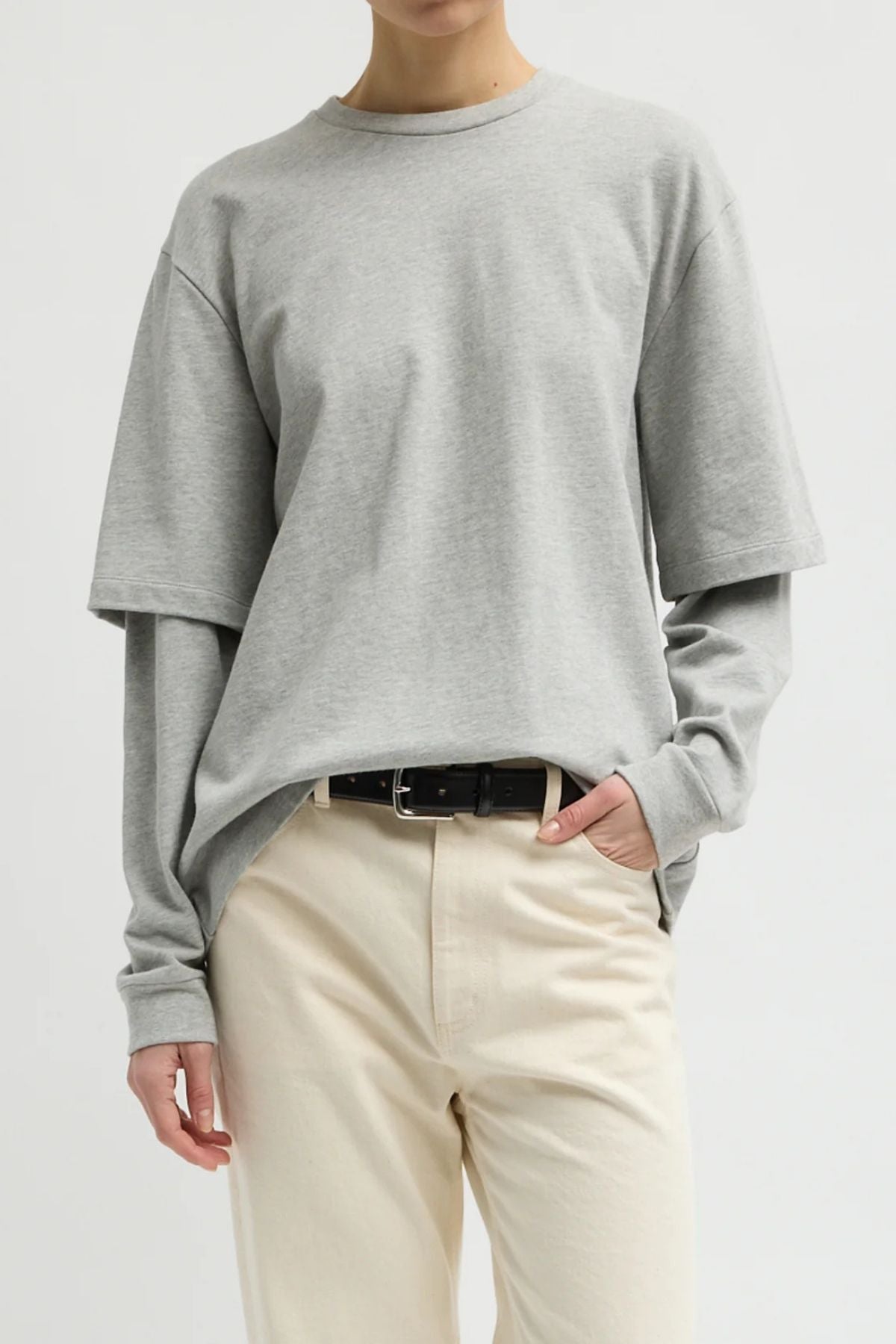 Tibi Perfect T Unisex Double Layer LS T-Shirt - Heather Grey