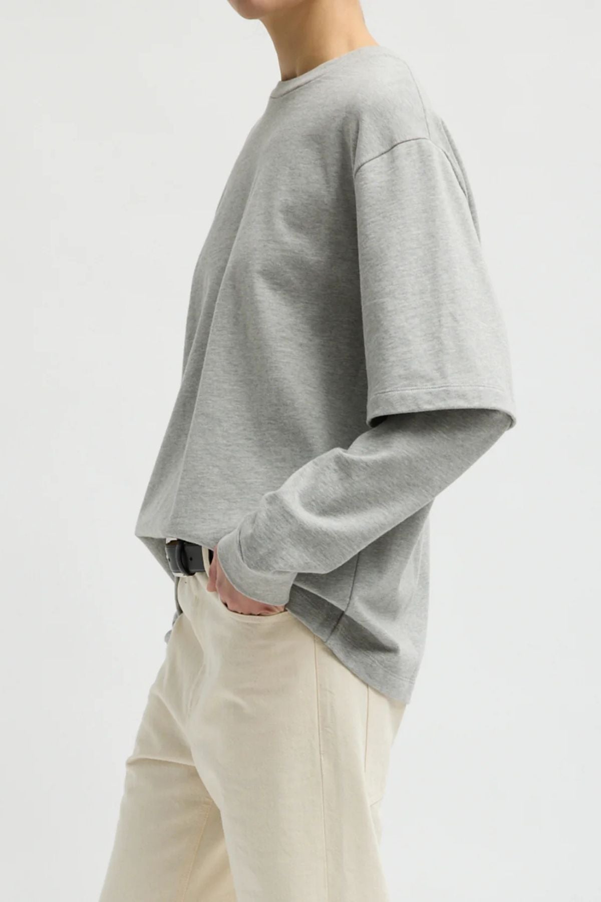 Tibi Perfect T Unisex Double Layer LS T-Shirt - Heather Grey