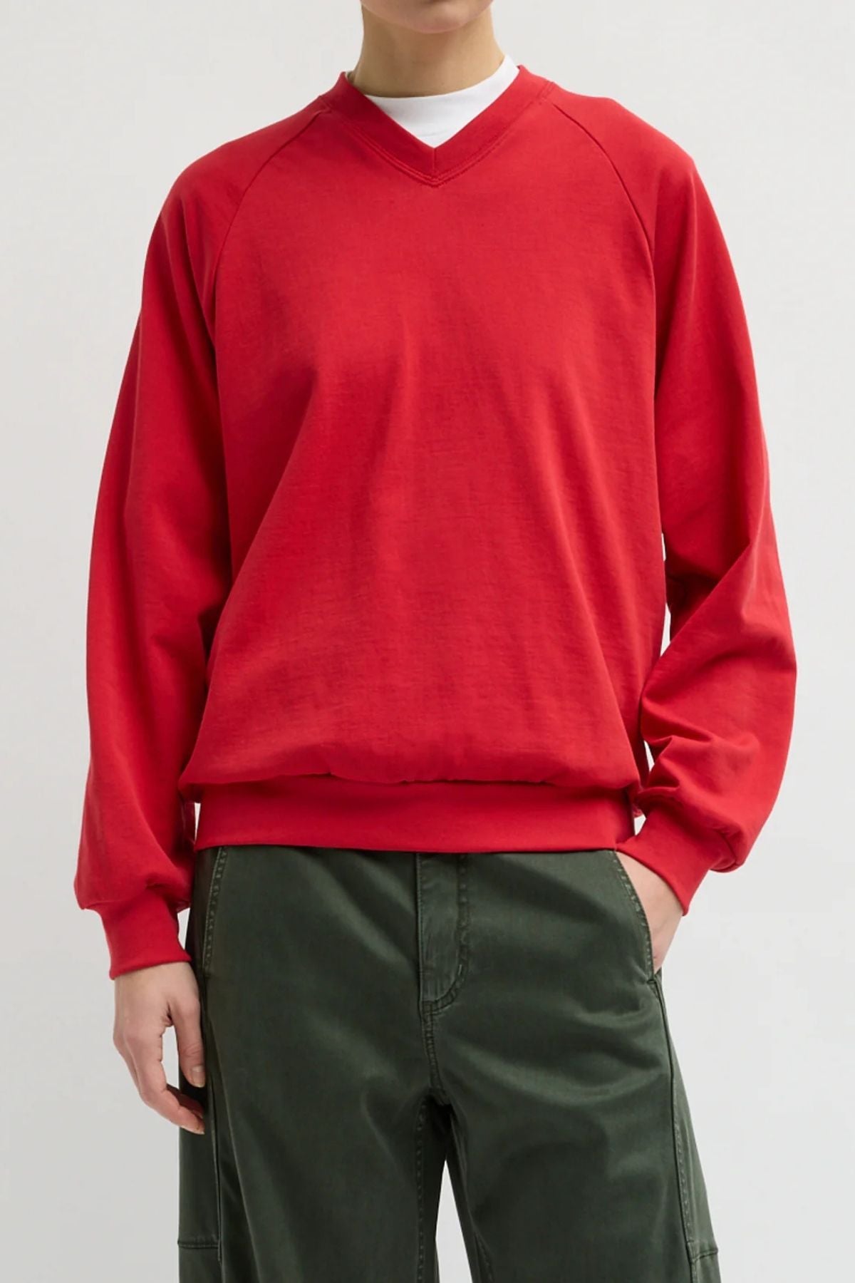 Tibi Perfect T V-Neck Sweatshirt - Red