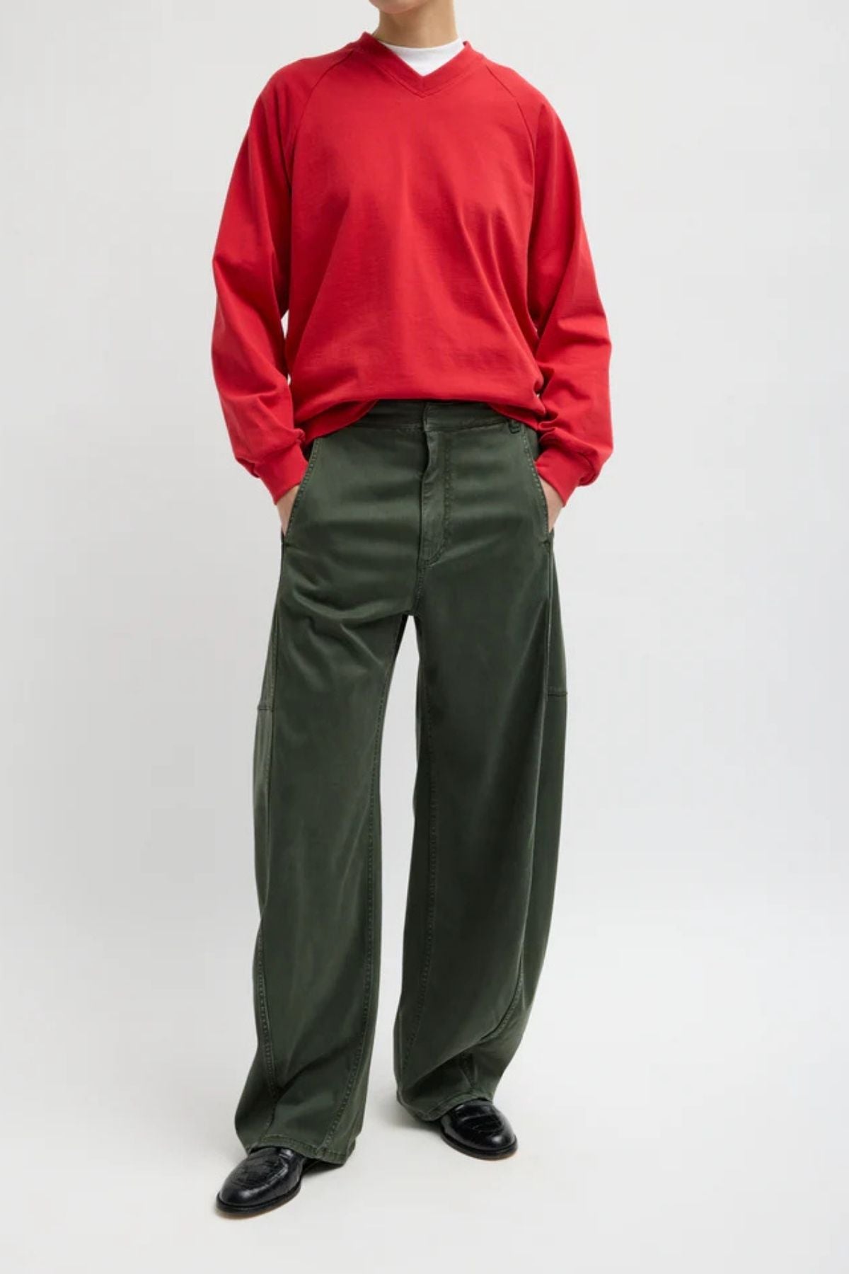 Tibi Perfect T V-Neck Sweatshirt - Red