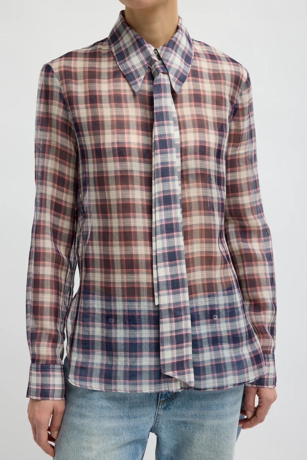 Tibi Blouse with Removable Tie - Black/ Red Multi