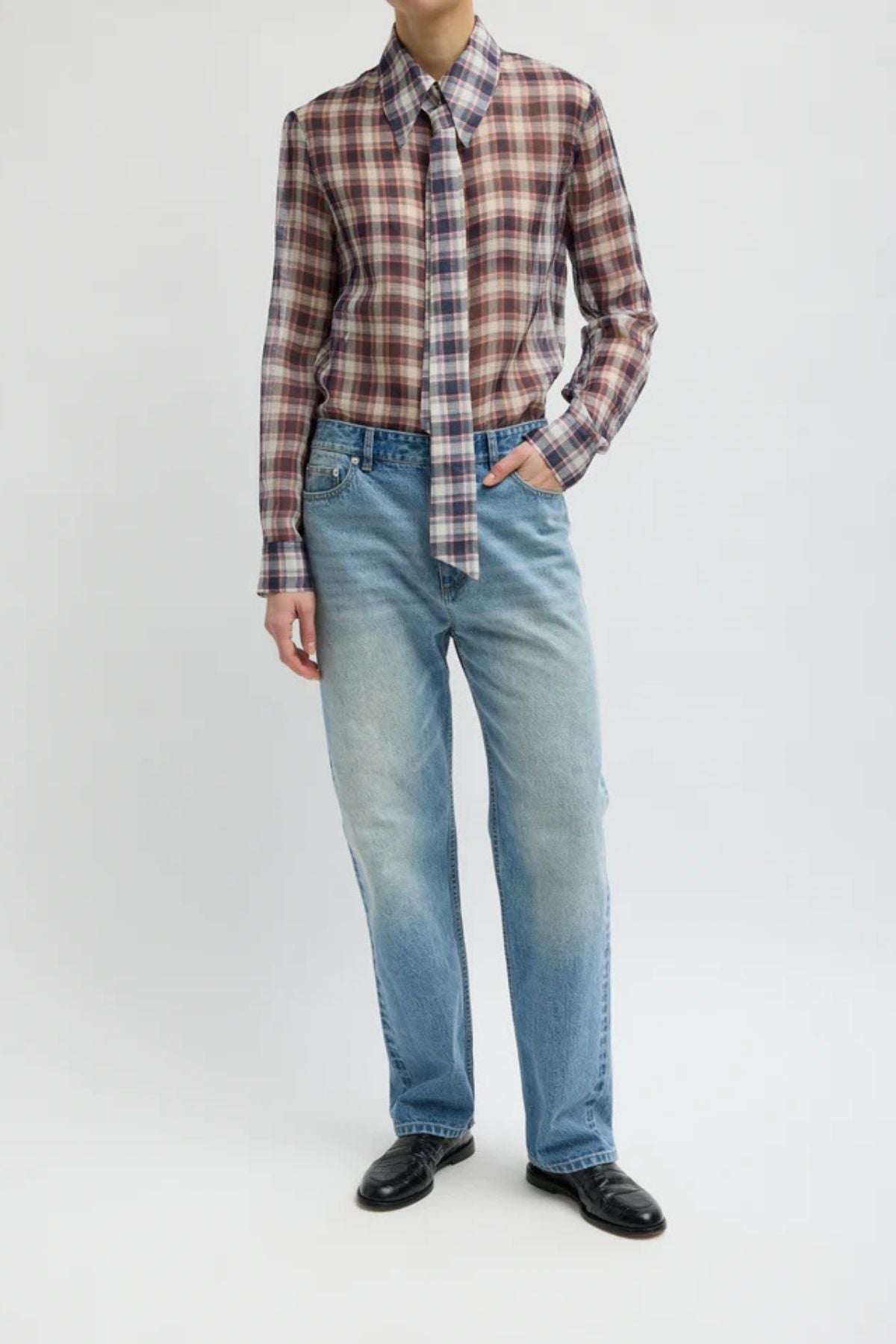 Tibi Blouse with Removable Tie - Black/ Red Multi