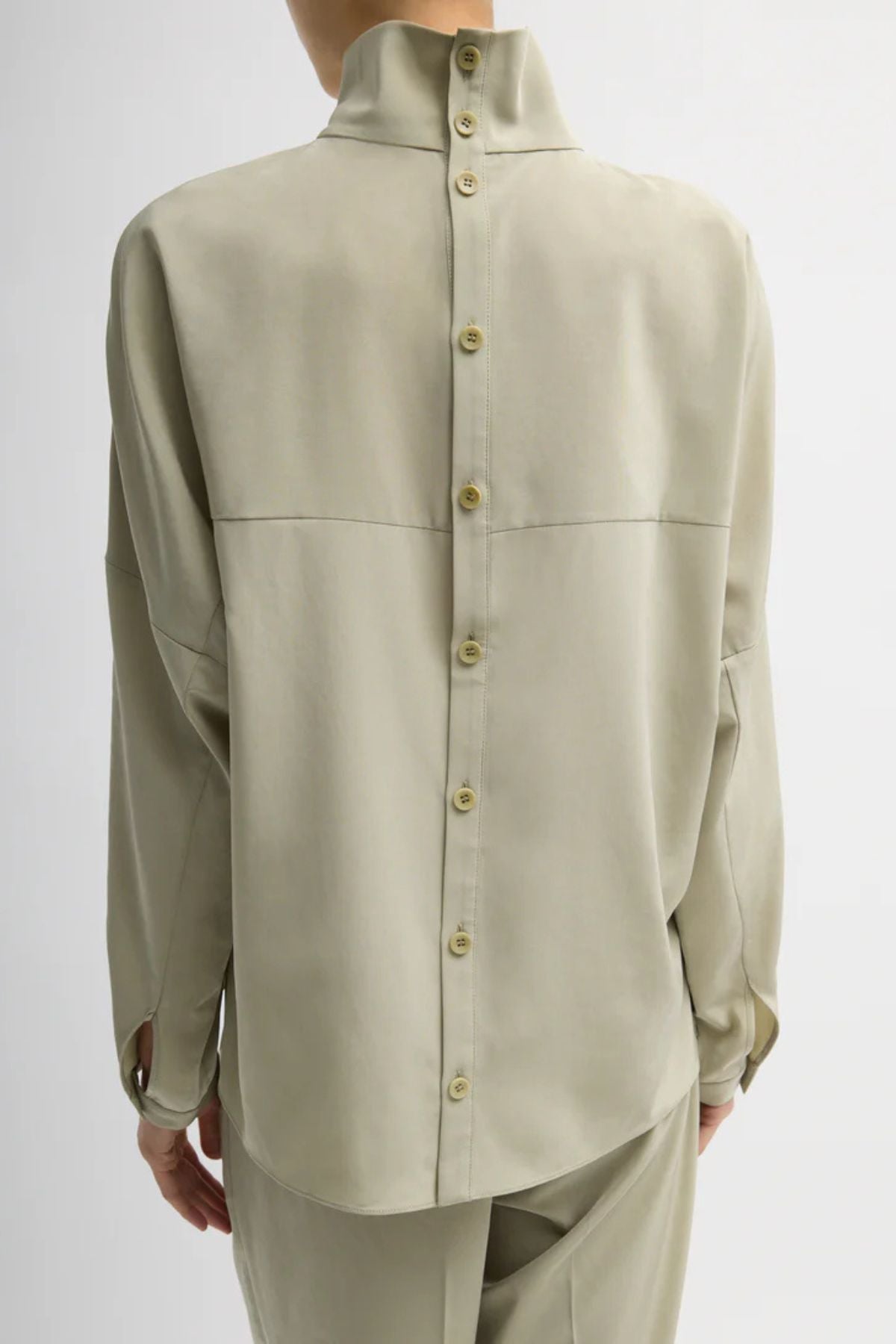 Tibi Relaxed Suiting Funnel Neck Dolman Top - Moss Grey