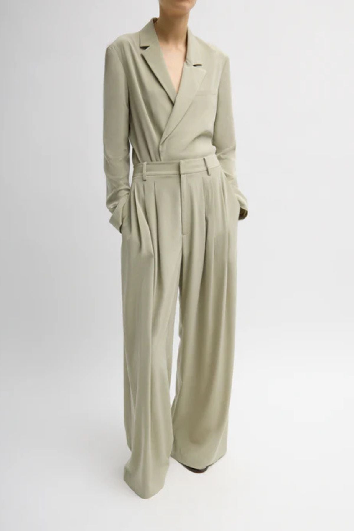 Tibi Relaxed Suiting Triple Pleat Pant - Moss Grey