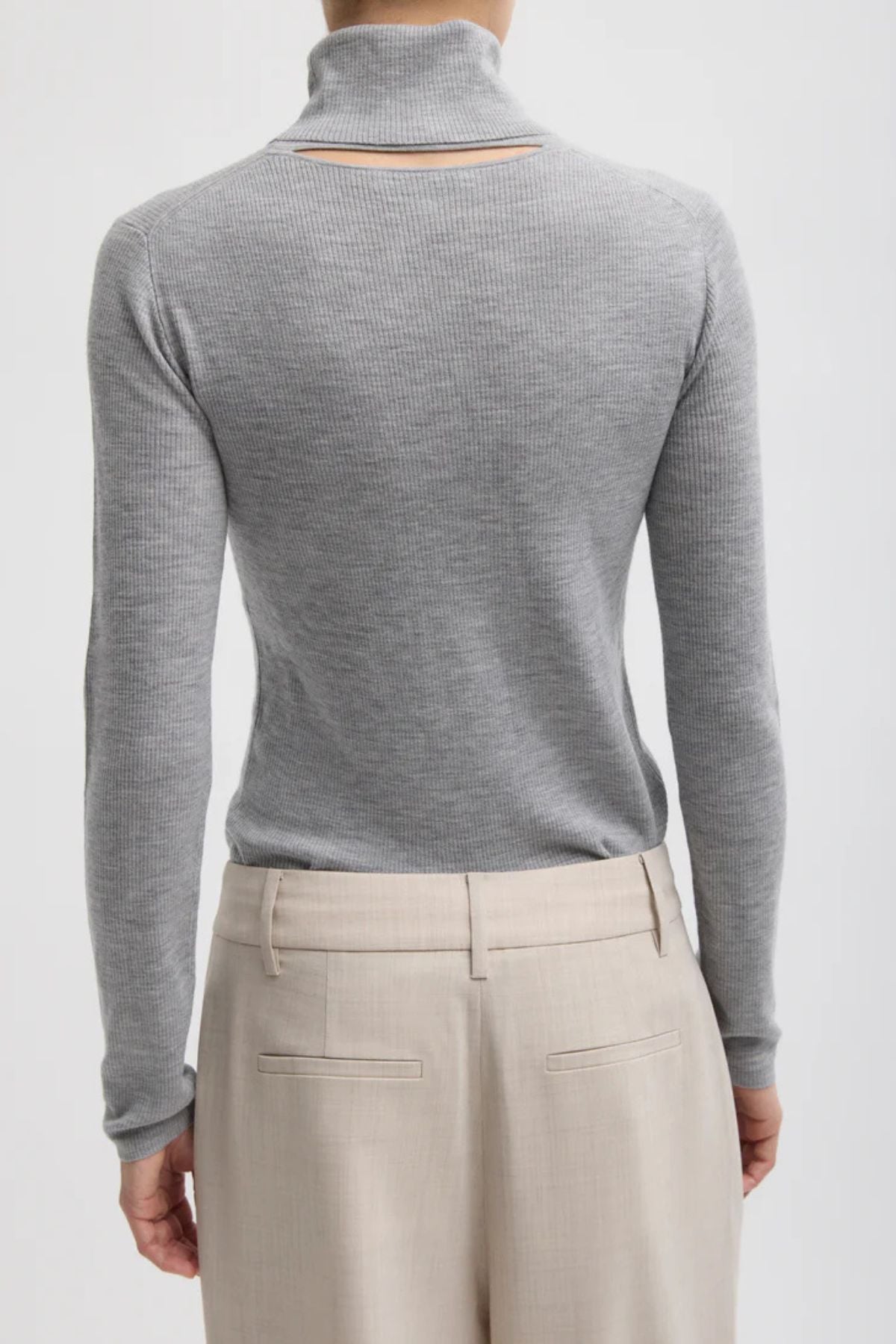 Tibi Ribbed Turtle Neck - Heather Grey