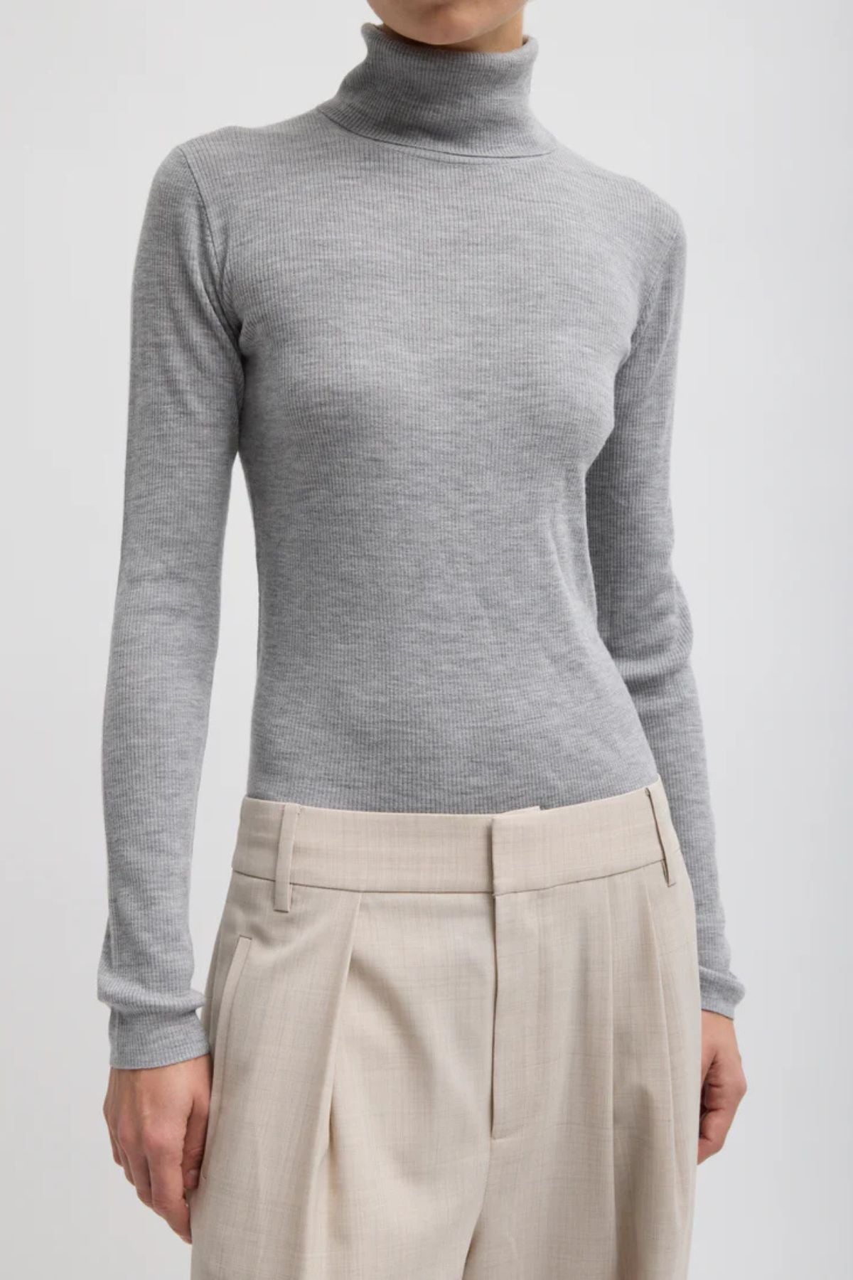 Tibi Ribbed Turtle Neck - Heather Grey