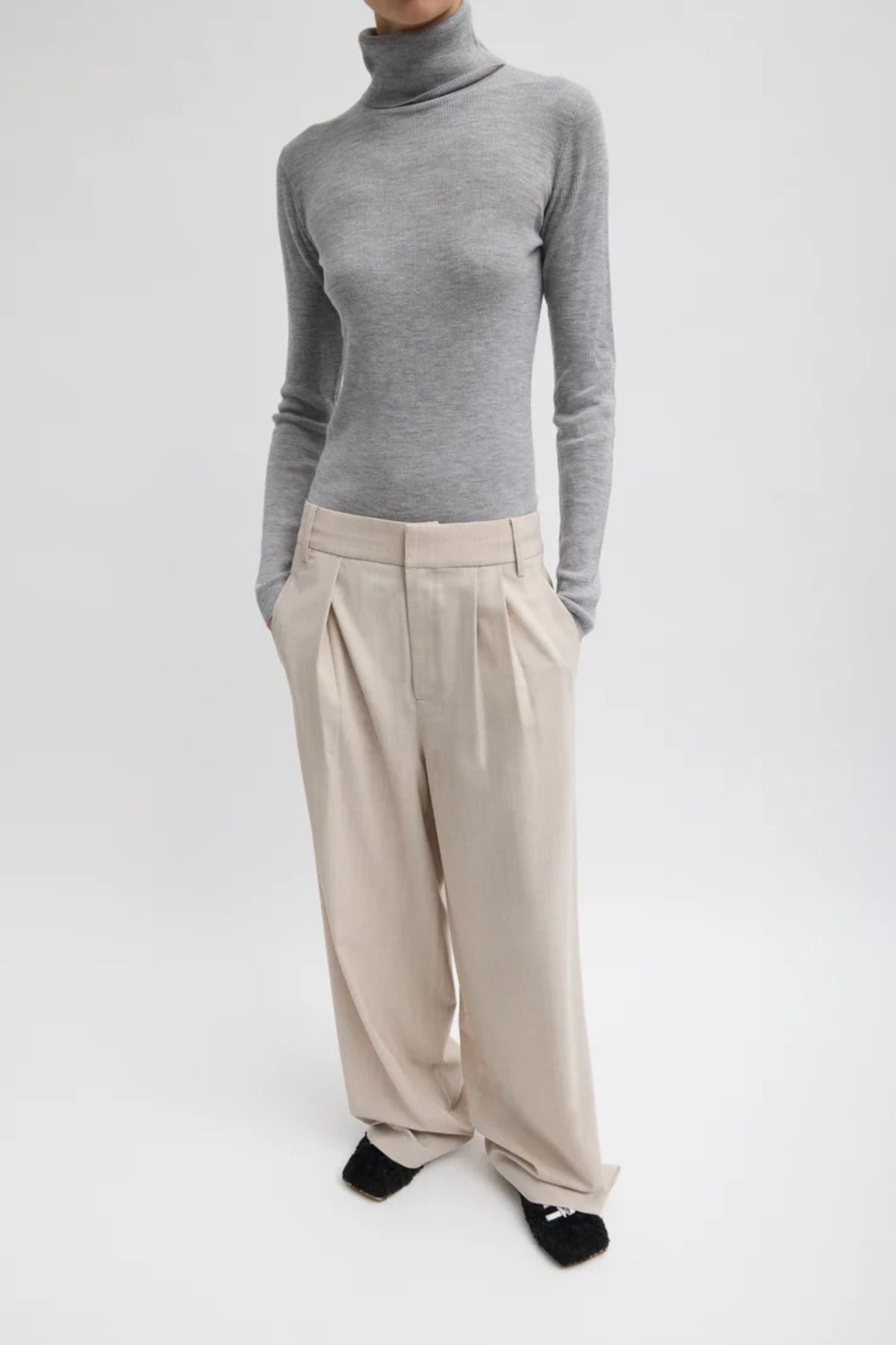 Tibi Ribbed Turtle Neck - Heather Grey
