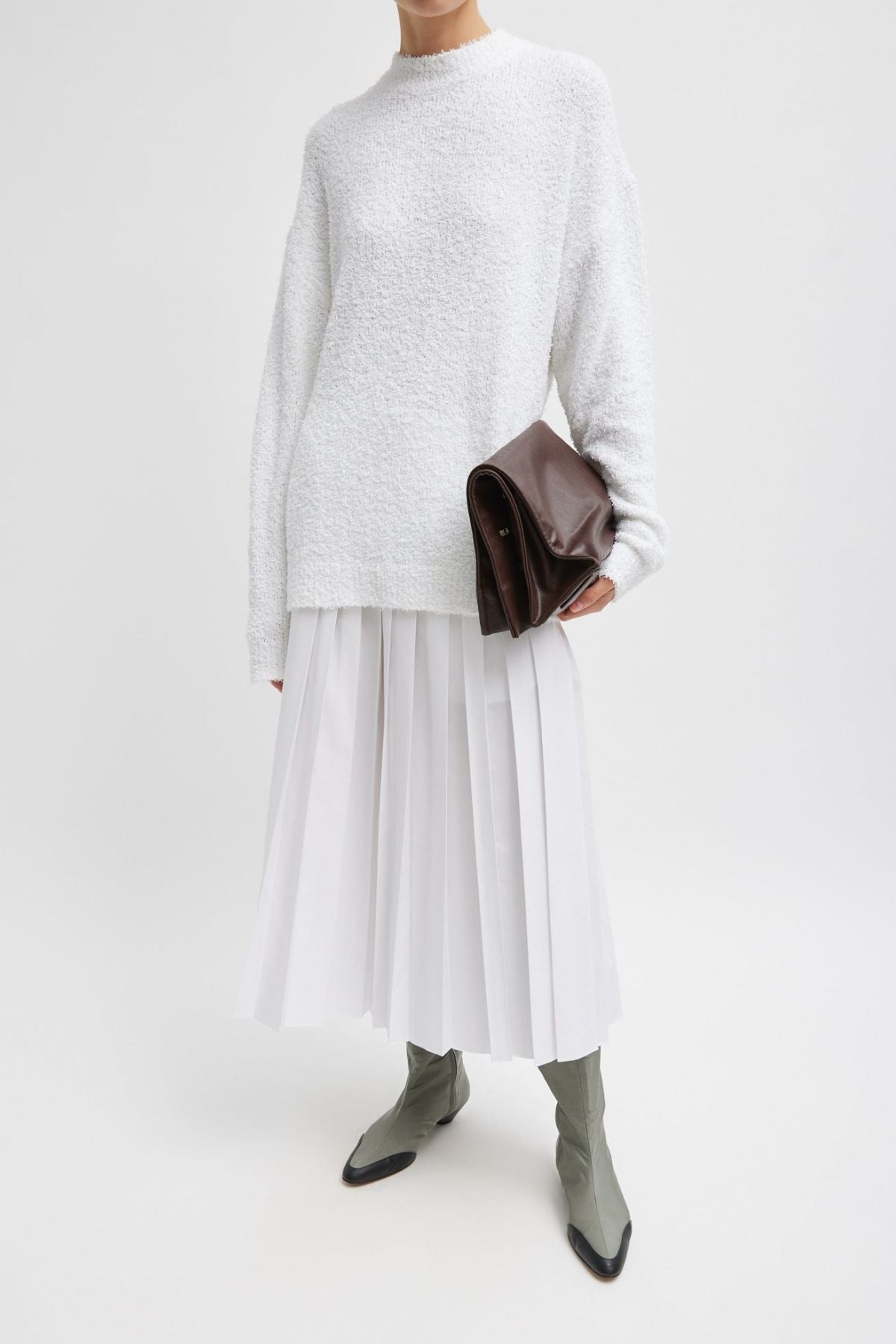 Tibi Serviette Crewneck Easy Pullover - Optic White