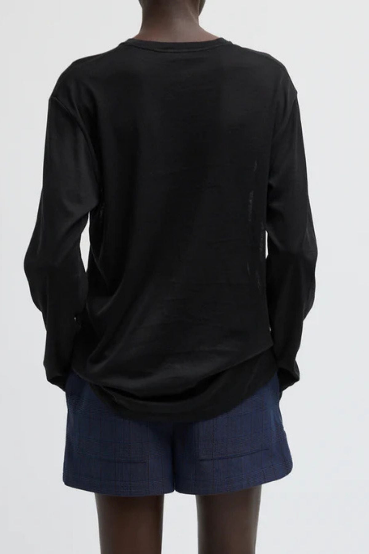 Tibi Sheer Crepe Knit Unisex LS Tee - Black