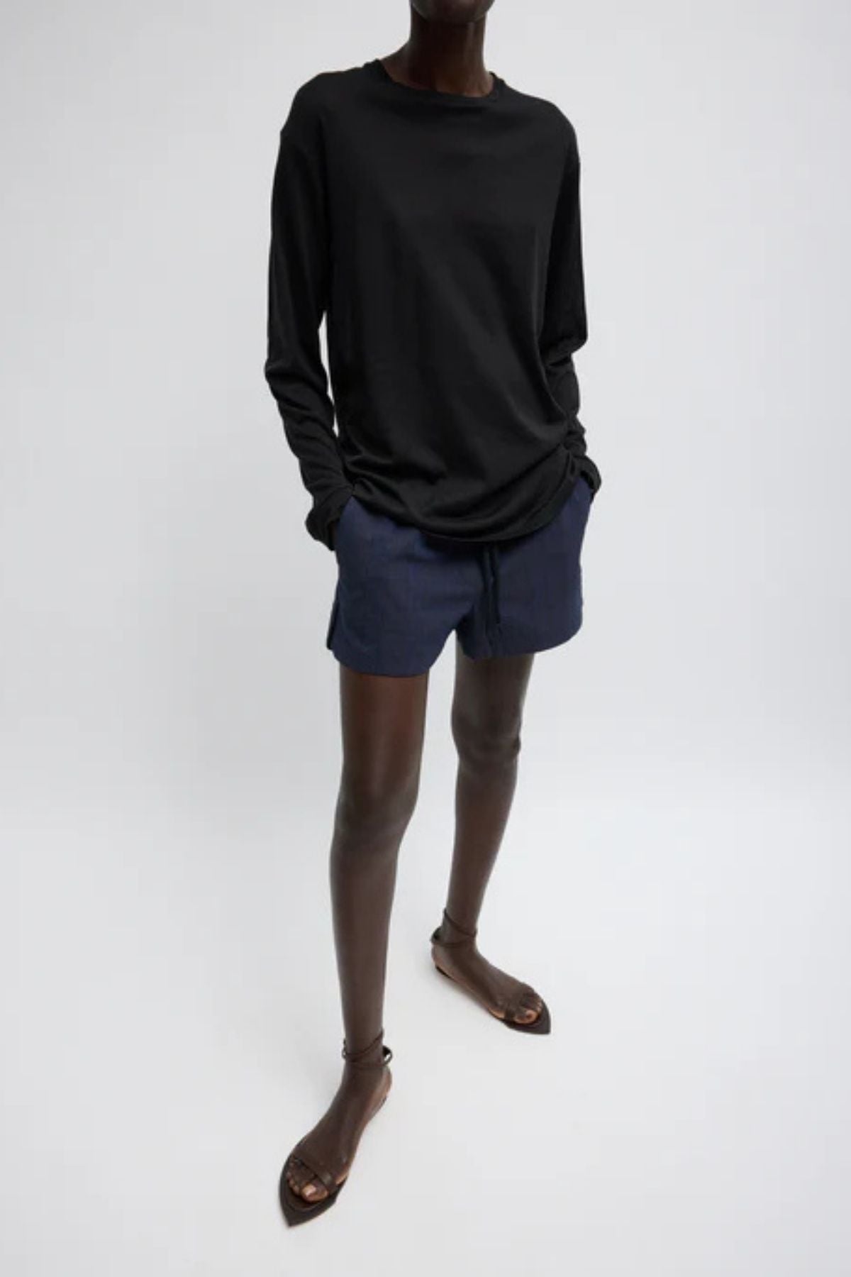Tibi Sheer Crepe Knit Unisex LS Tee - Black