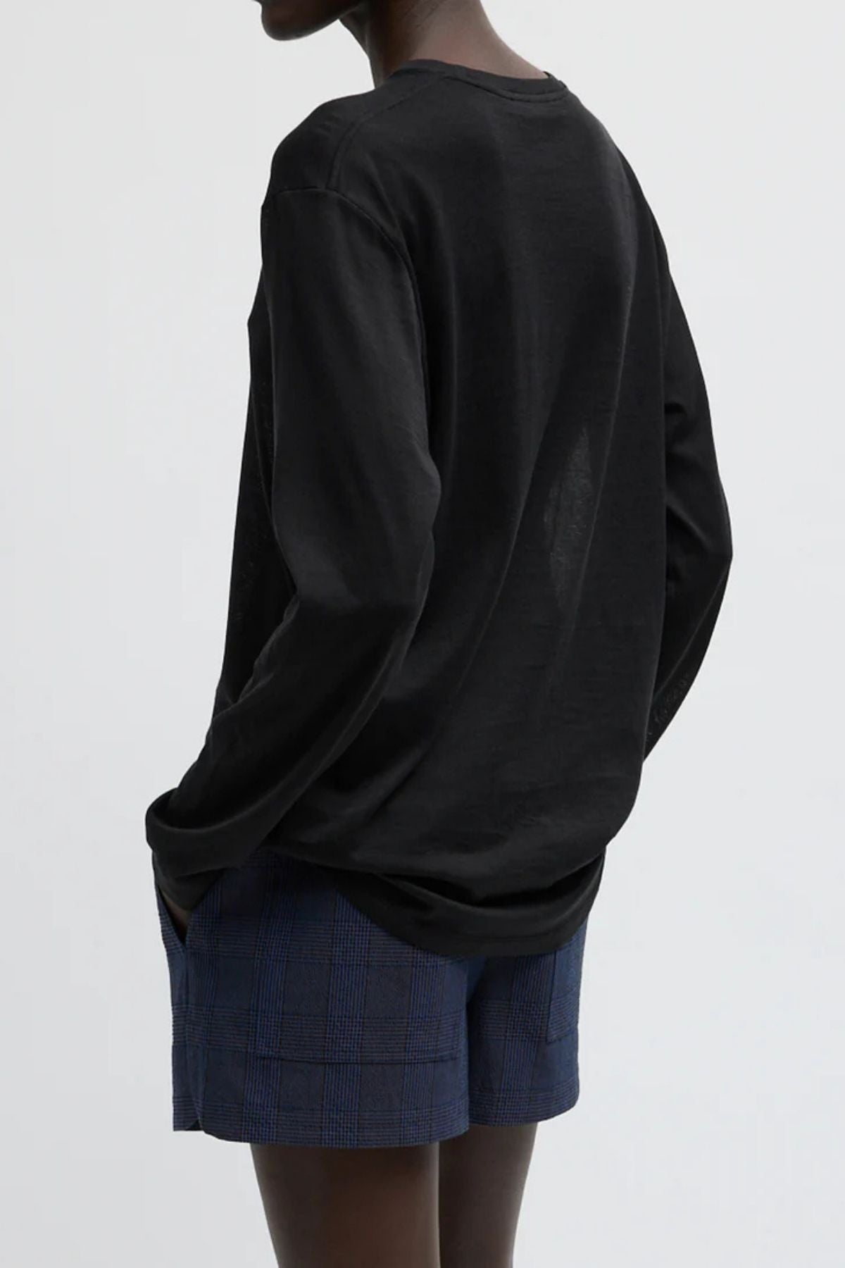 Tibi Sheer Crepe Knit Unisex LS Tee - Black