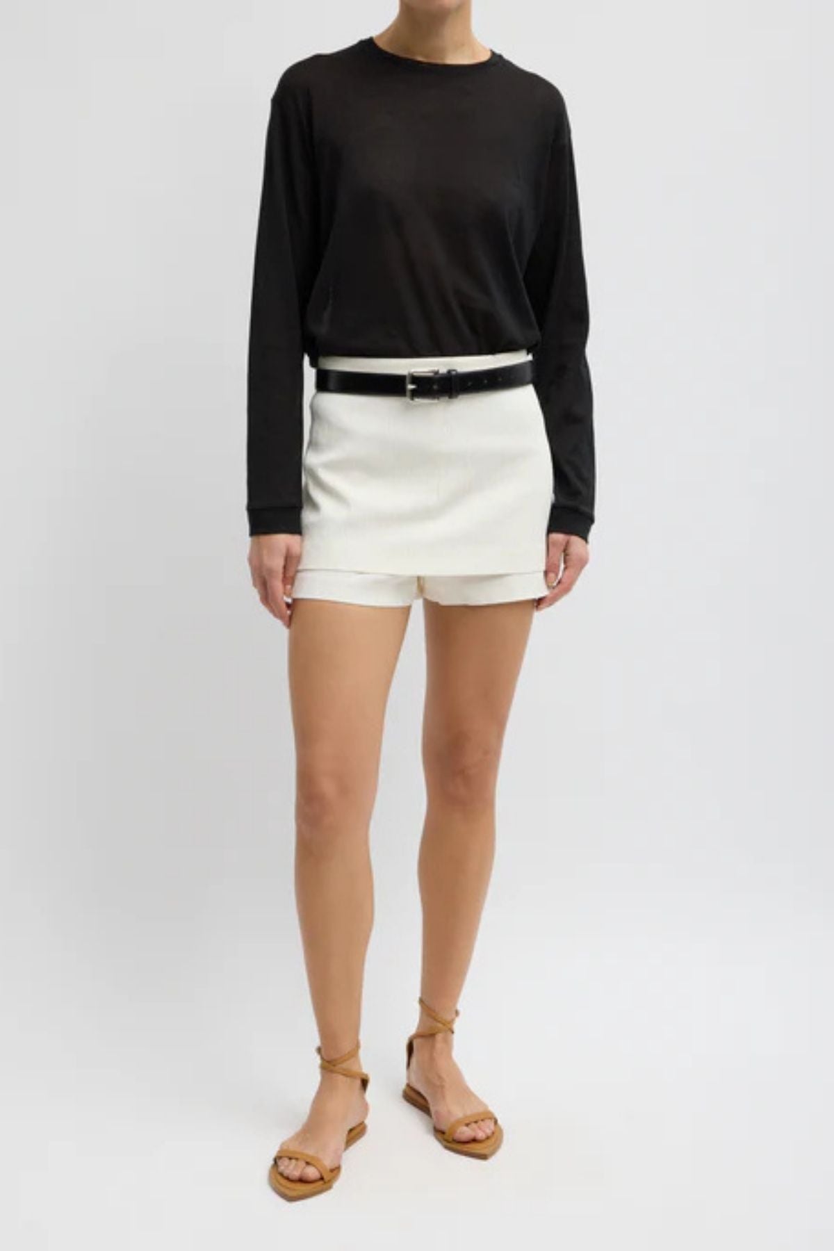 Tibi Sheer Crepe Knit Unisex LS Tee - Black