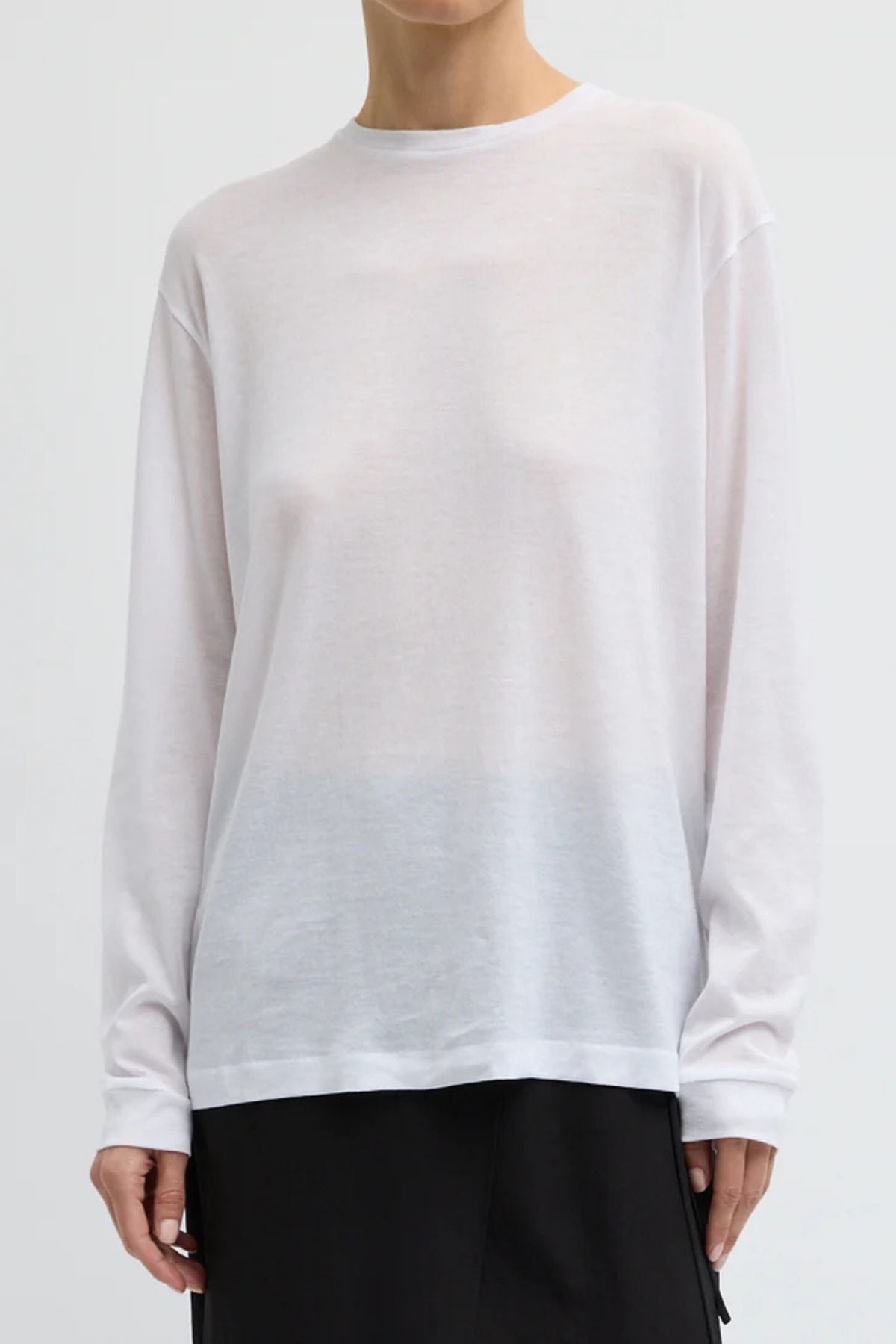 Tibi Sheer Crepe Knit Unisex LS Tee - White