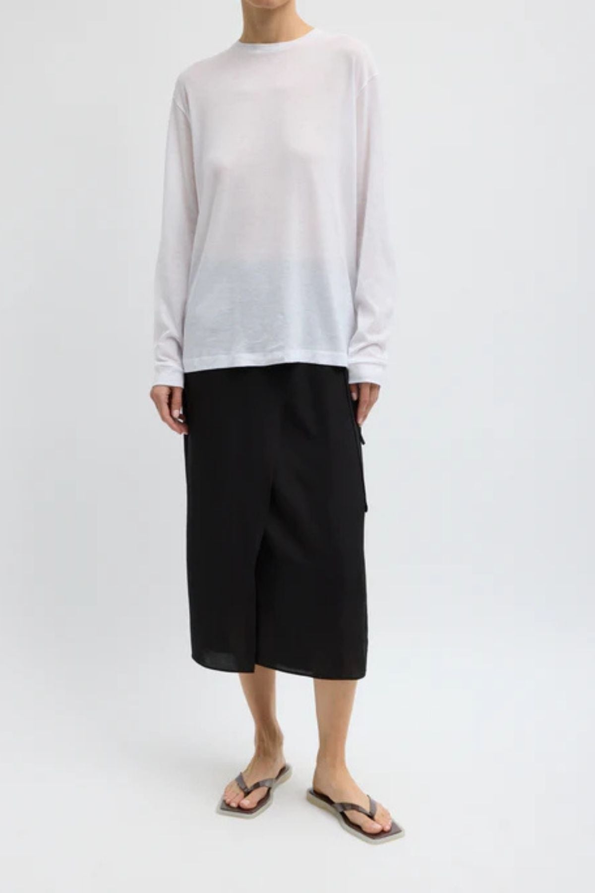 Tibi Sheer Crepe Knit Unisex LS Tee - White