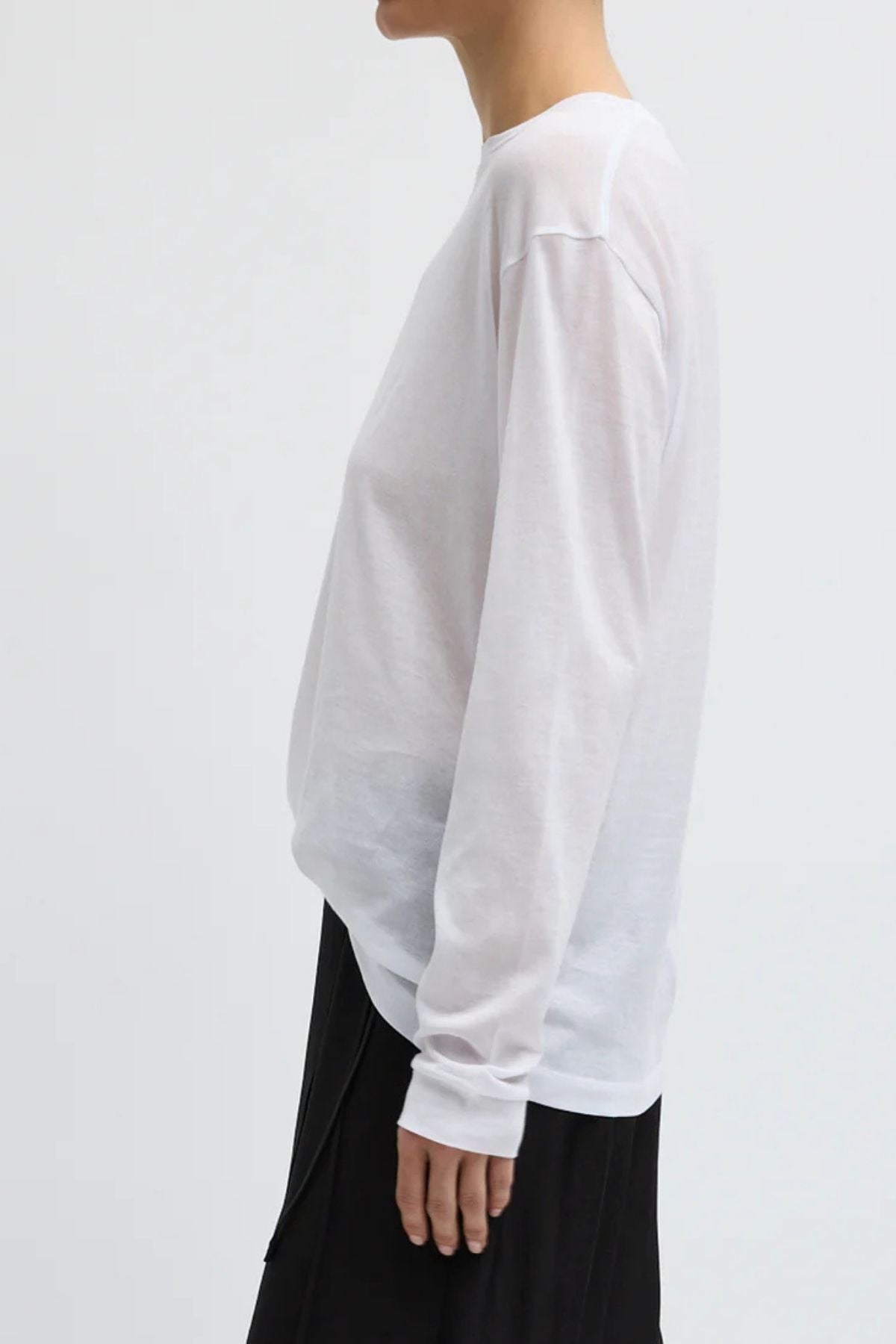 Tibi Sheer Crepe Knit Unisex LS Tee - White