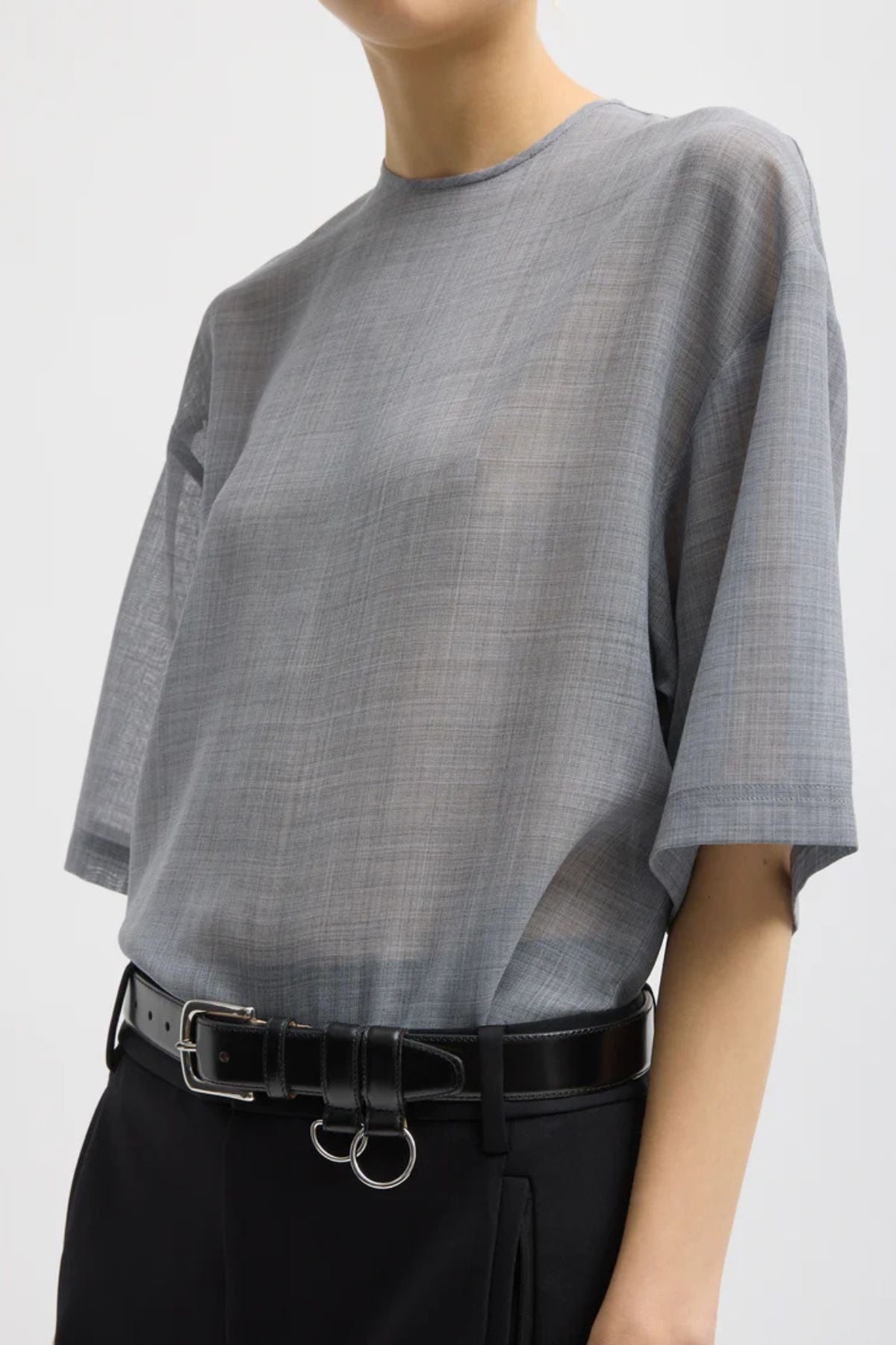 Tibi Sheer Wool Gauze Easy T - Heather Grey