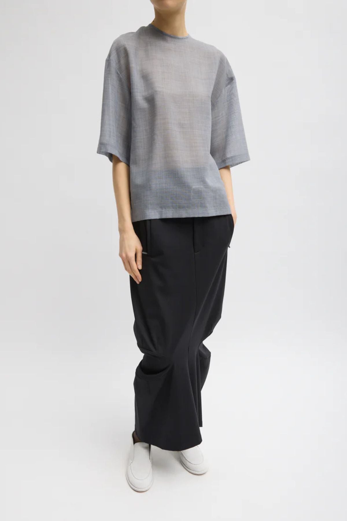 Tibi Sheer Wool Gauze Easy T - Heather Grey