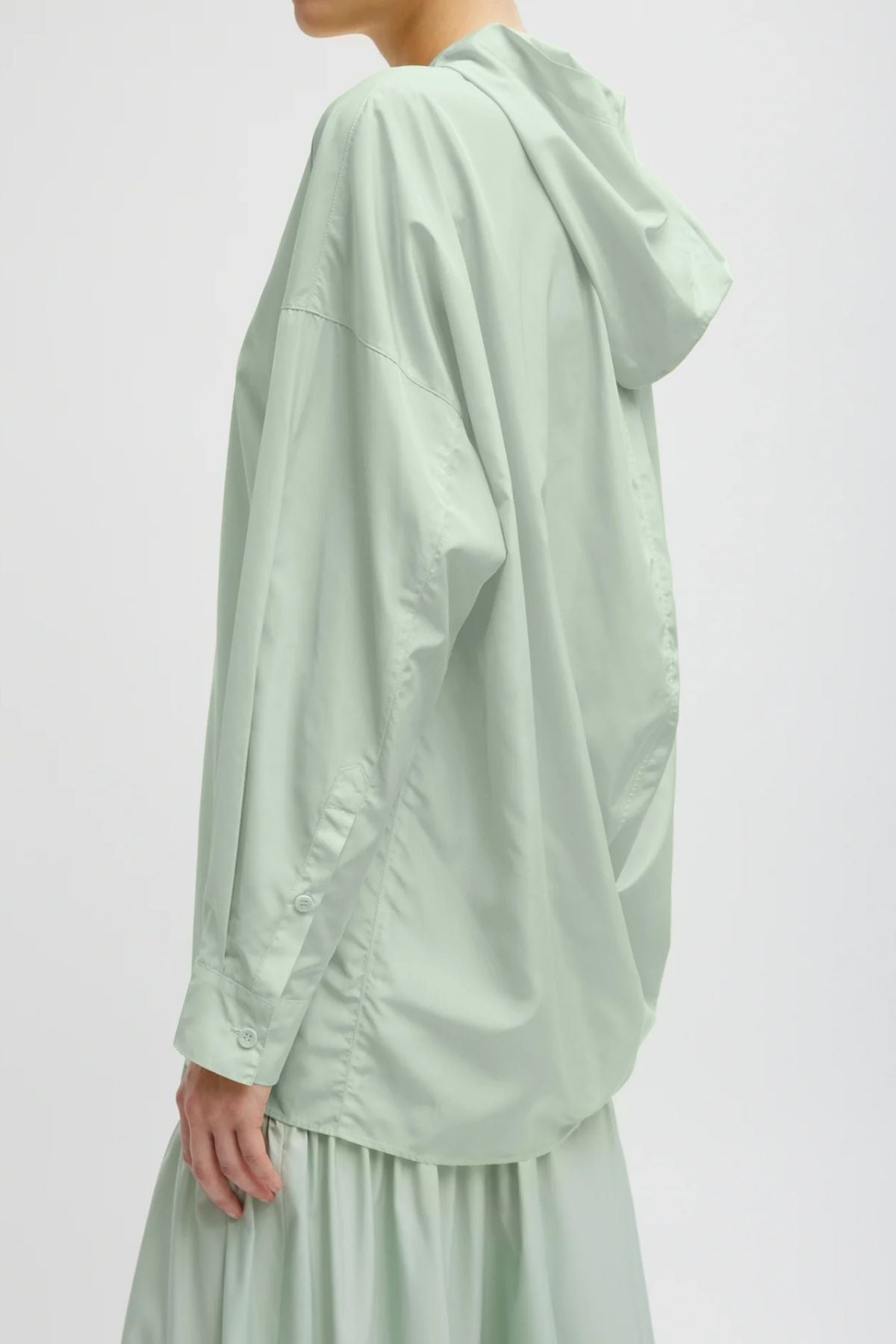 Tibi Shirred Nylon Hoodie - Lido Green